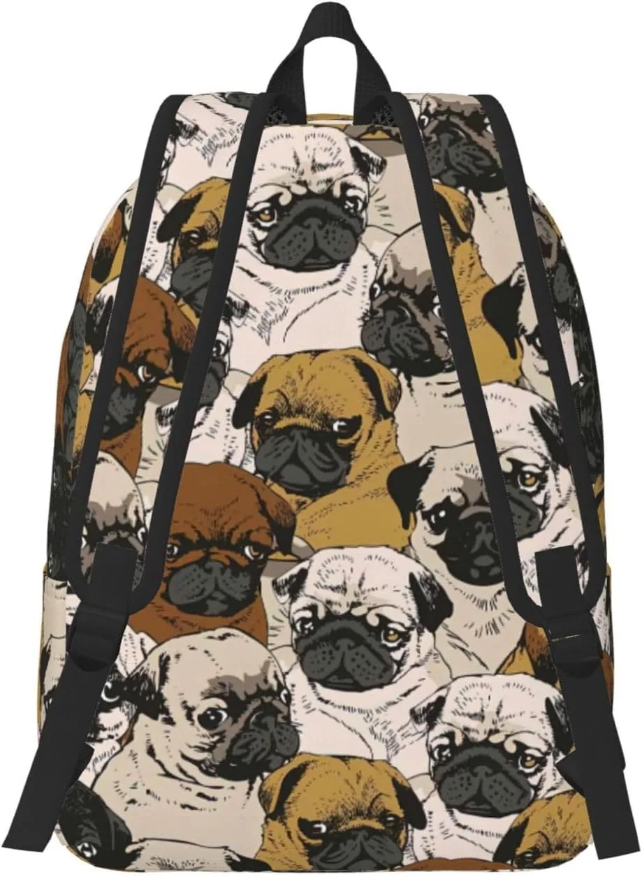 Imagen De Pug Print Canvas Backpack Women,Mens Travel Casual Daypack Bookbag For Laptop Work Travel Hiking