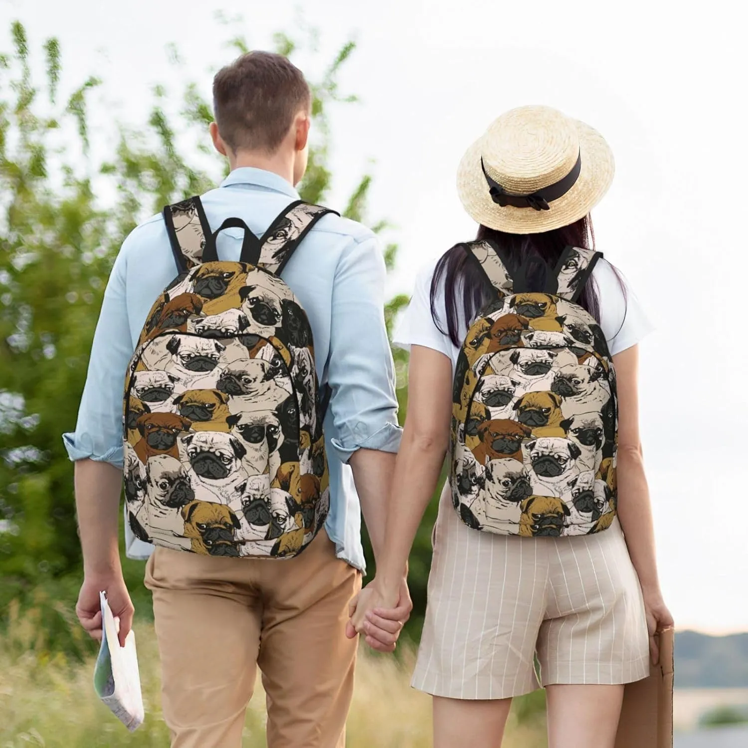 Imagen De Pug Print Canvas Backpack Women,Mens Travel Casual Daypack Bookbag For Laptop Work Travel Hiking