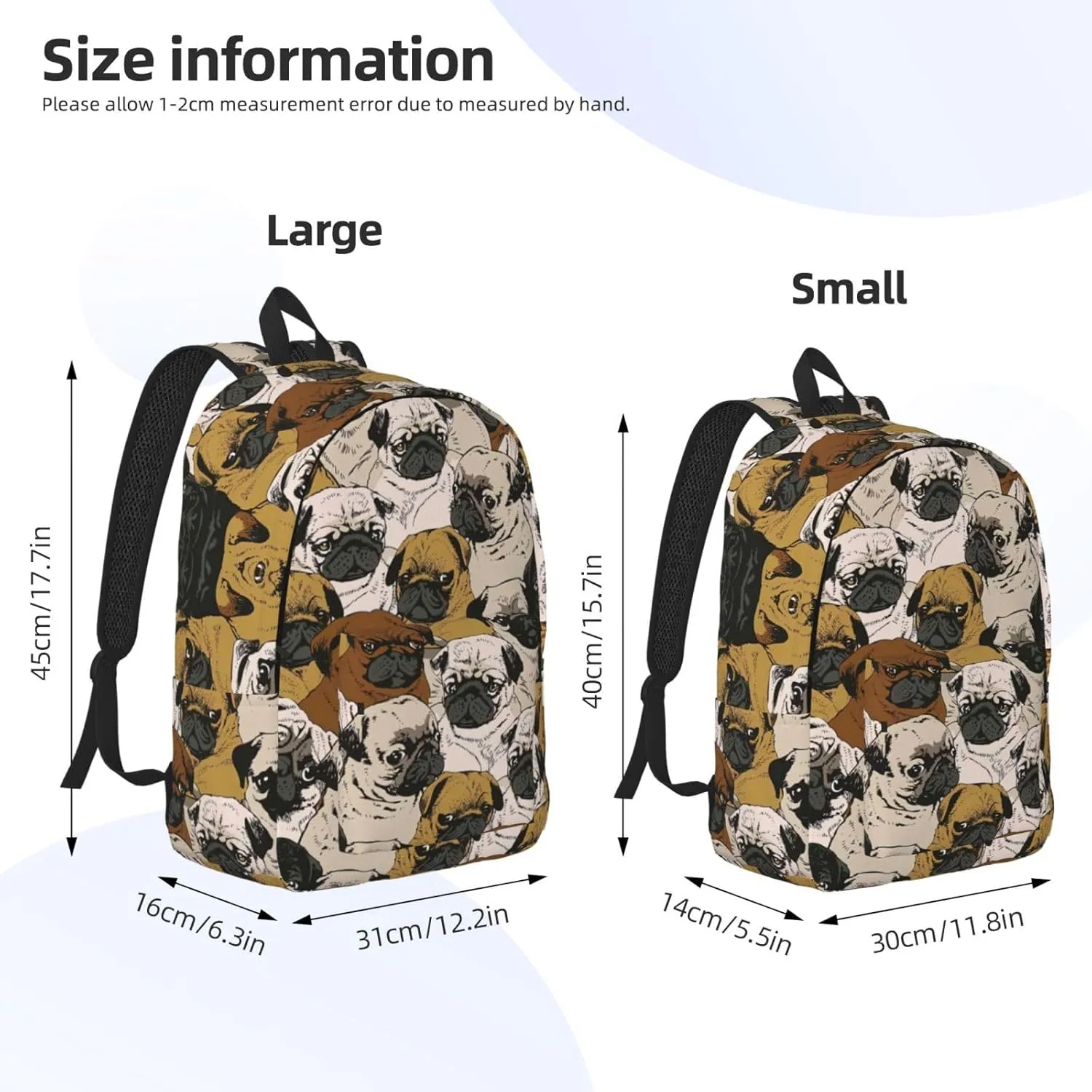 Imagen De Pug Print Canvas Backpack Women,Mens Travel Casual Daypack Bookbag For Laptop Work Travel Hiking
