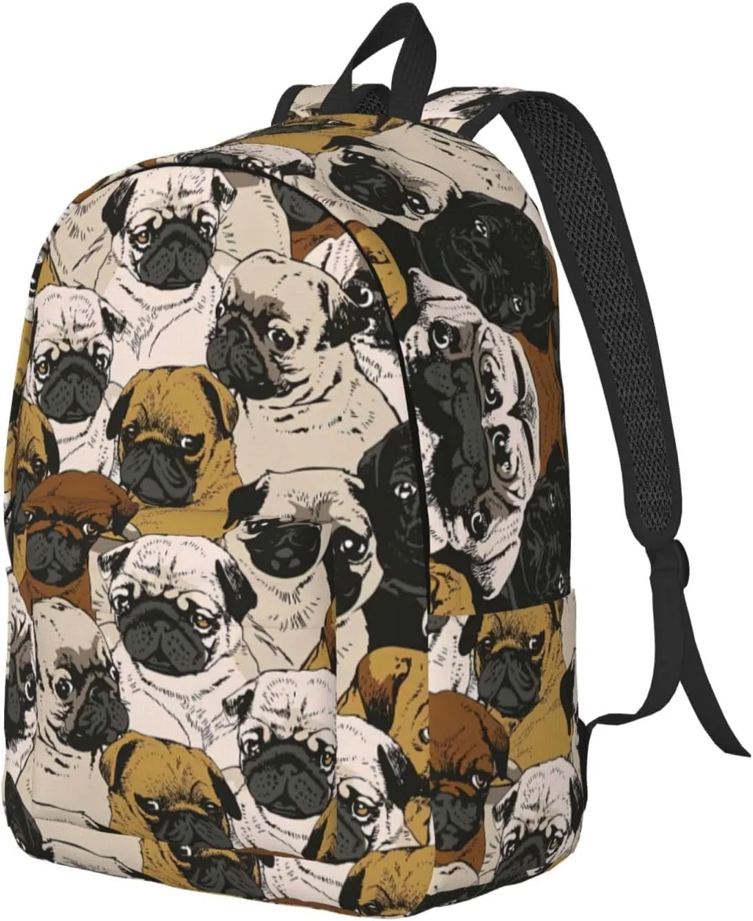 Imagen De Pug Print Canvas Backpack Women,Mens Travel Casual Daypack Bookbag For Laptop Work Travel Hiking