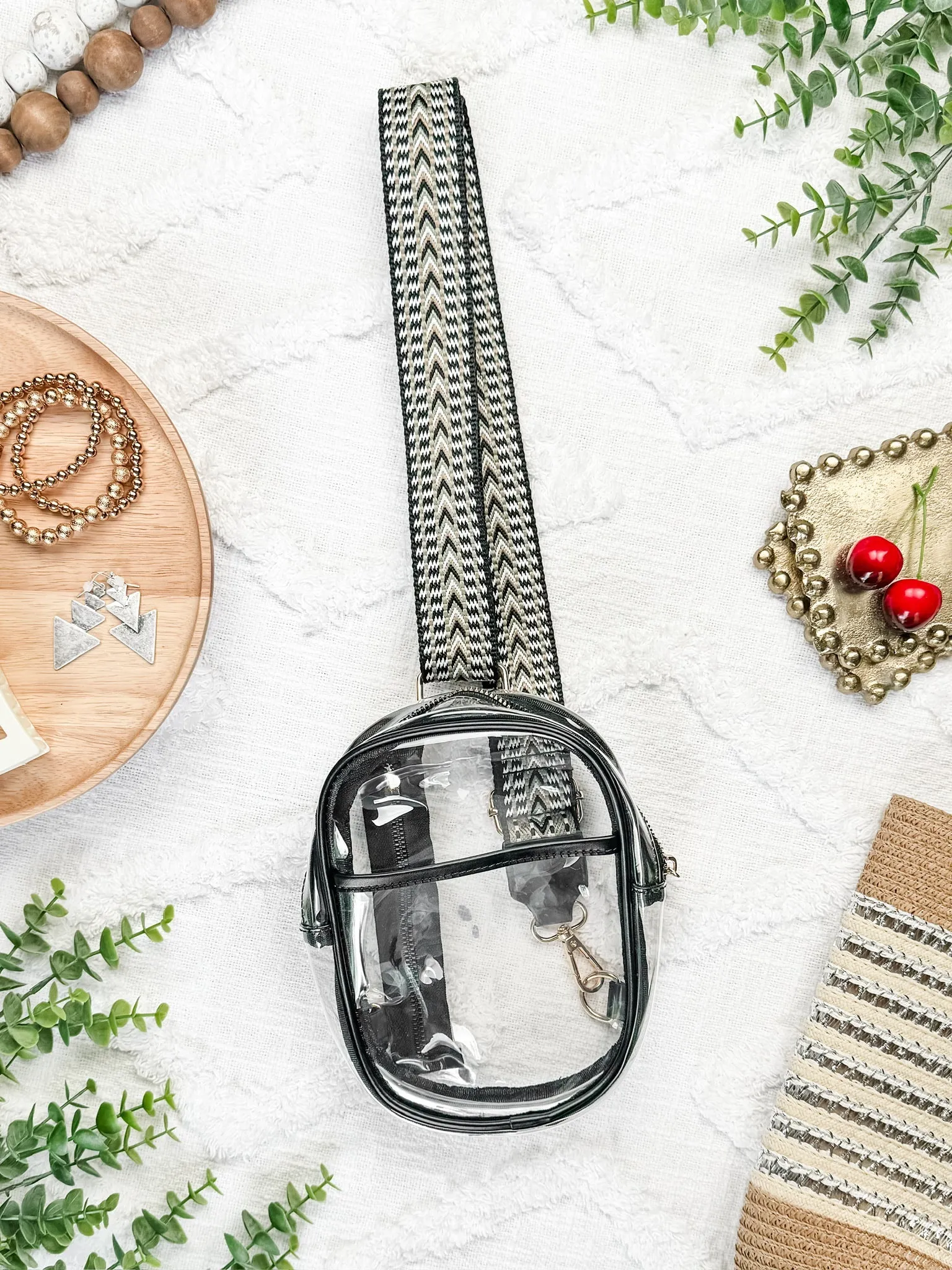 IN STOCK Clear Bag - Black Geometric Strap | Women's Crossbody Bag