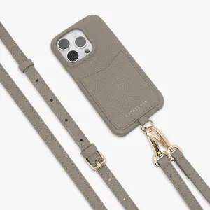 iPhone 16 Pro Max Leather Sling Card Case with Crossbody Leather Strap