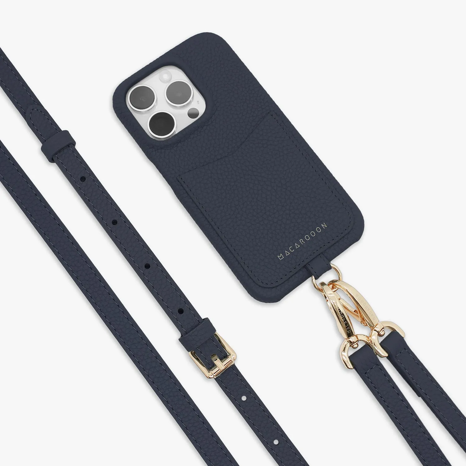 iPhone 16 Pro Max Leather Sling Card Case with Crossbody Leather Strap