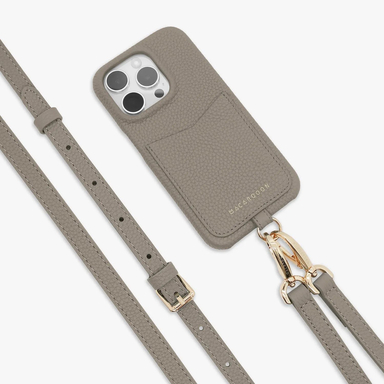 iPhone 16 Pro Max Leather Sling Card Case with Crossbody Leather Strap