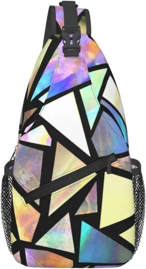 Iridescent Triangles Abstract Sling Backpack Casual Crossbody Shoulder Bag Travel Hiking Daypack Unisex Chest Bags For Women Men Outdoor Sport