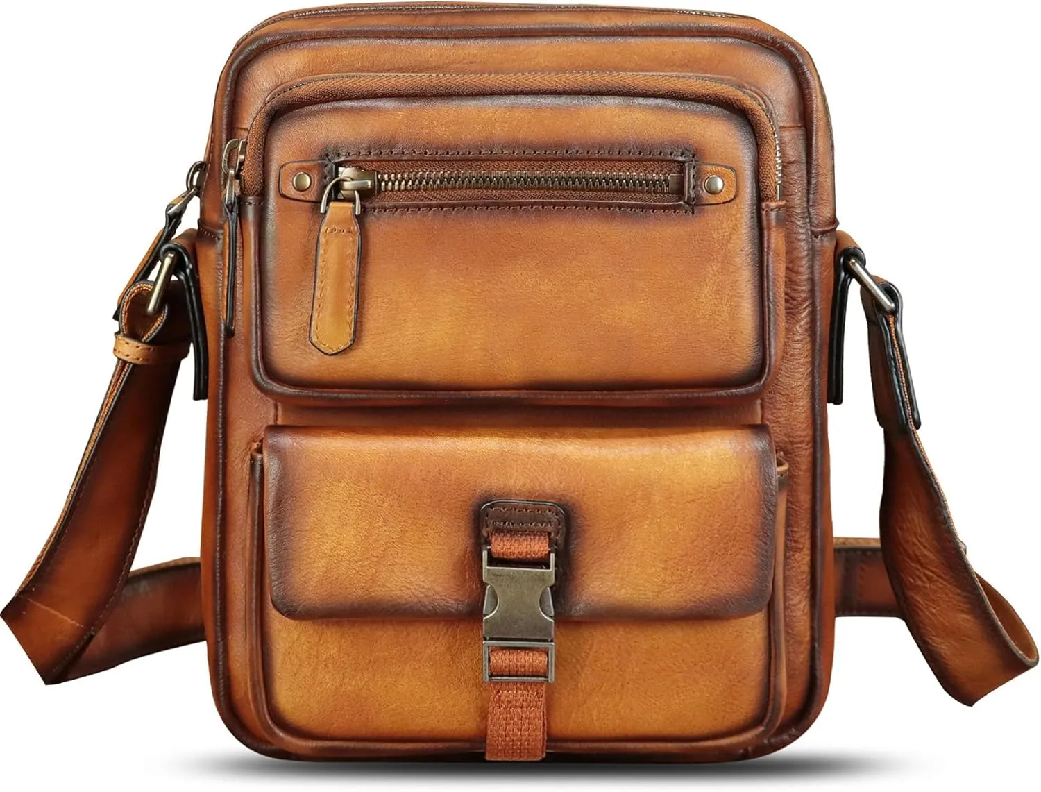 IVTG Genuine Leather Purse and Messenger Bag for Men Fashion Leather Shoulder Bags Briefcase Crossbody Satchel Bag with Strap