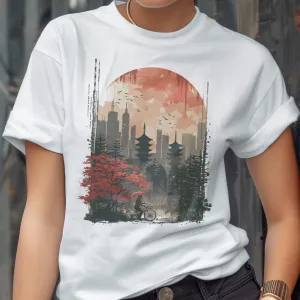 Japanese Art Skyline Biker T-Shirt