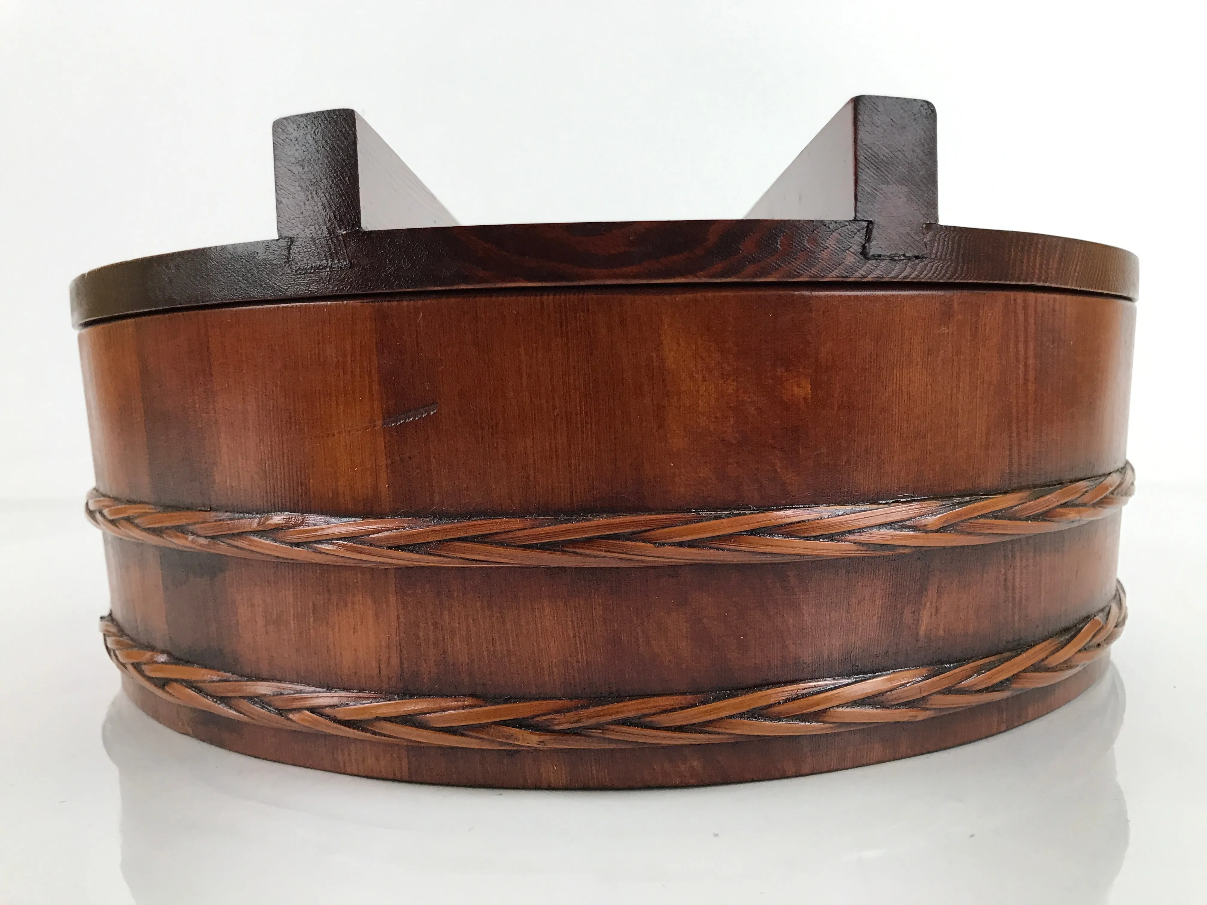 Japanese Brushed Lacquered Wooden Bucket Oke Sushioke Vtg Lidded BK42