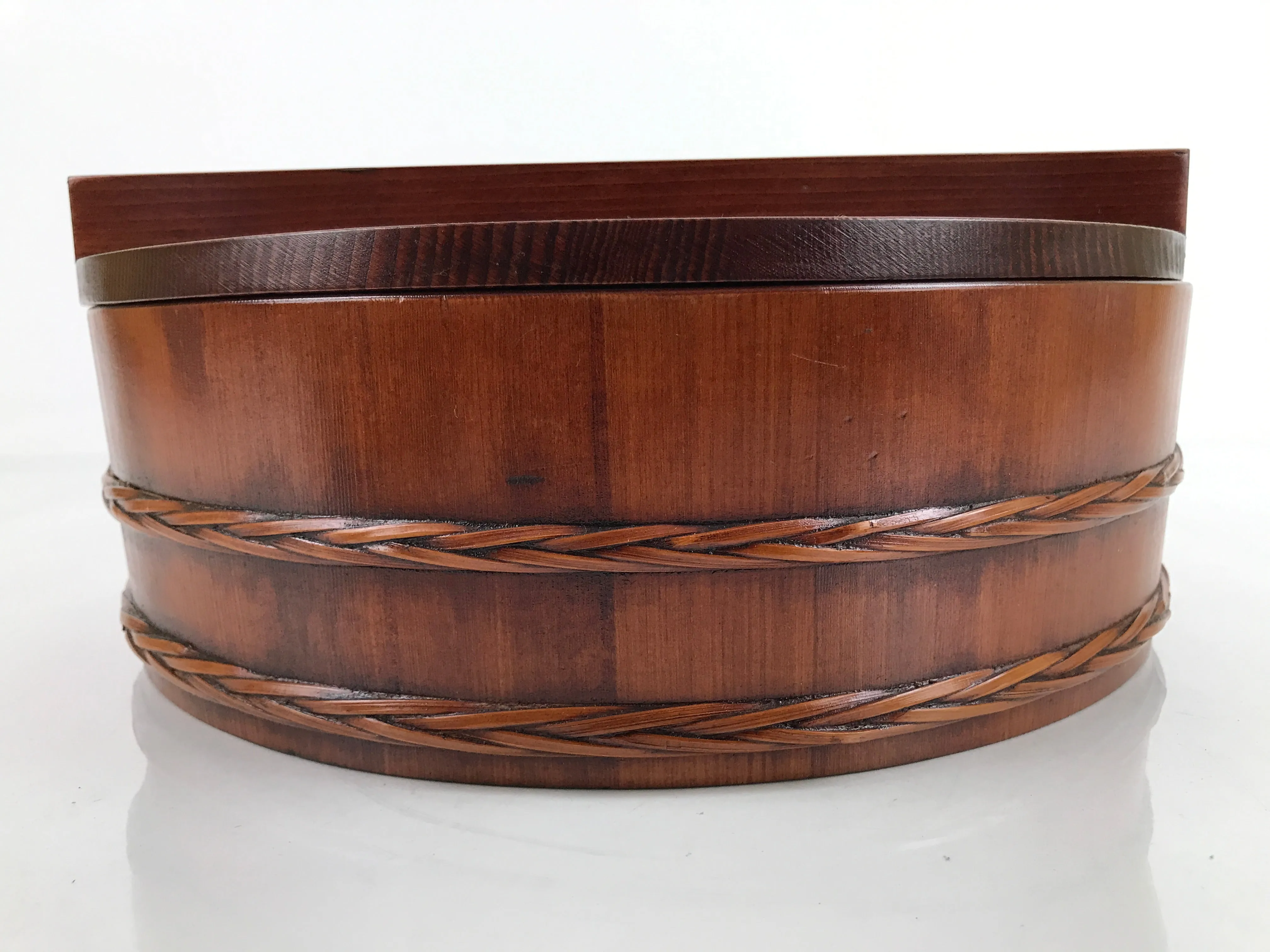 Japanese Brushed Lacquered Wooden Bucket Oke Sushioke Vtg Lidded BK42