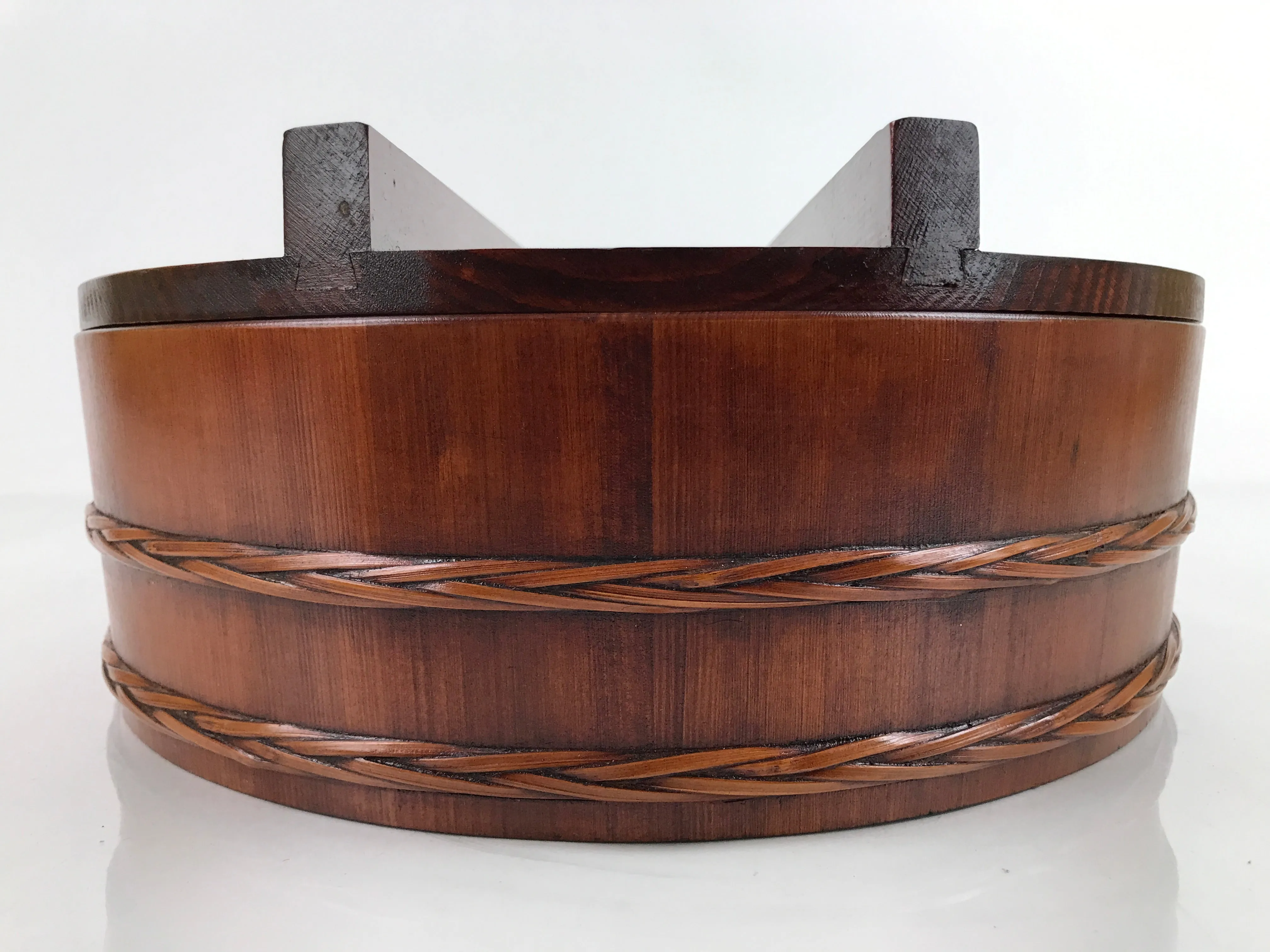 Japanese Brushed Lacquered Wooden Bucket Oke Sushioke Vtg Lidded BK42