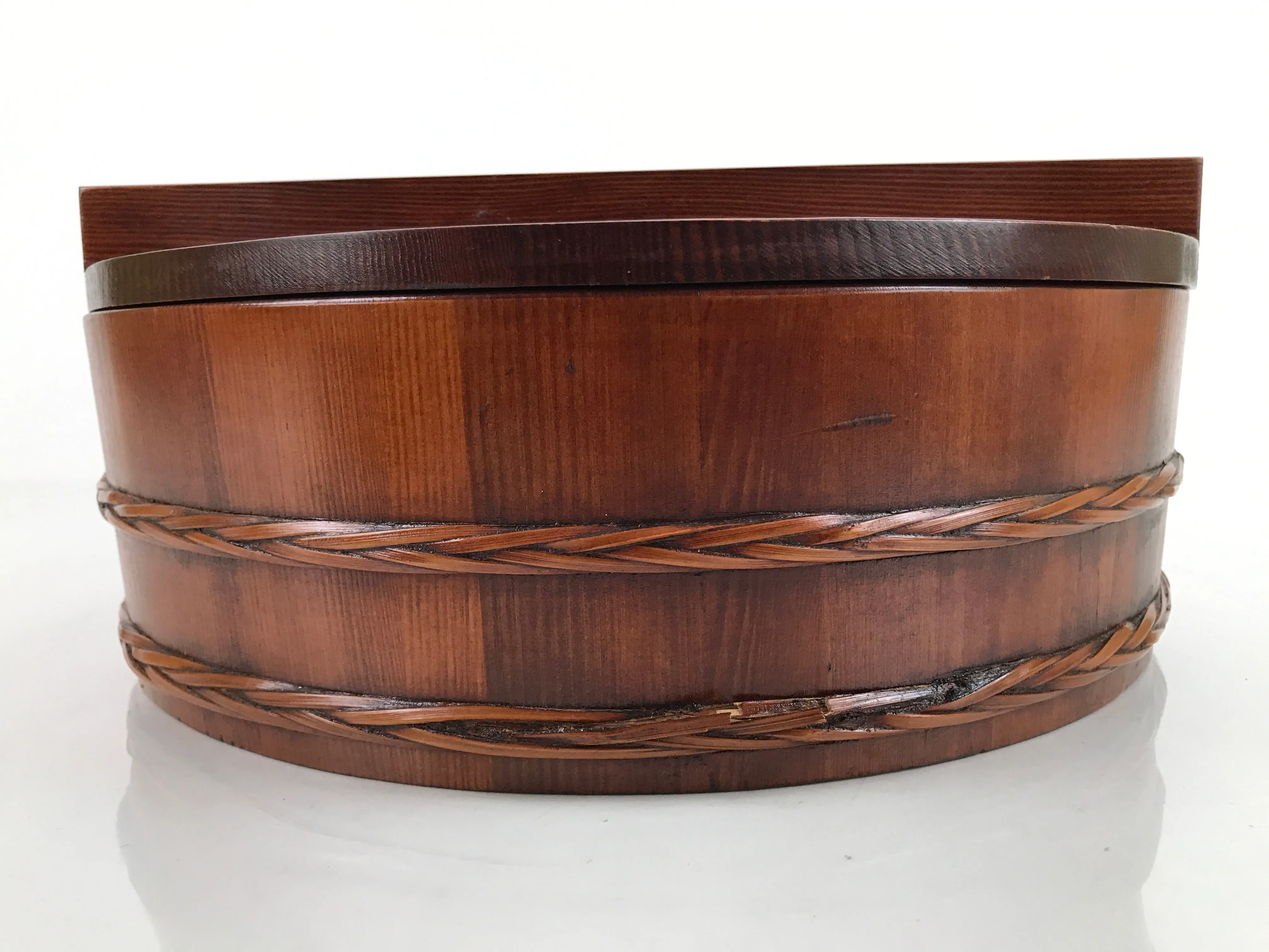 Japanese Brushed Lacquered Wooden Bucket Oke Sushioke Vtg Lidded BK42