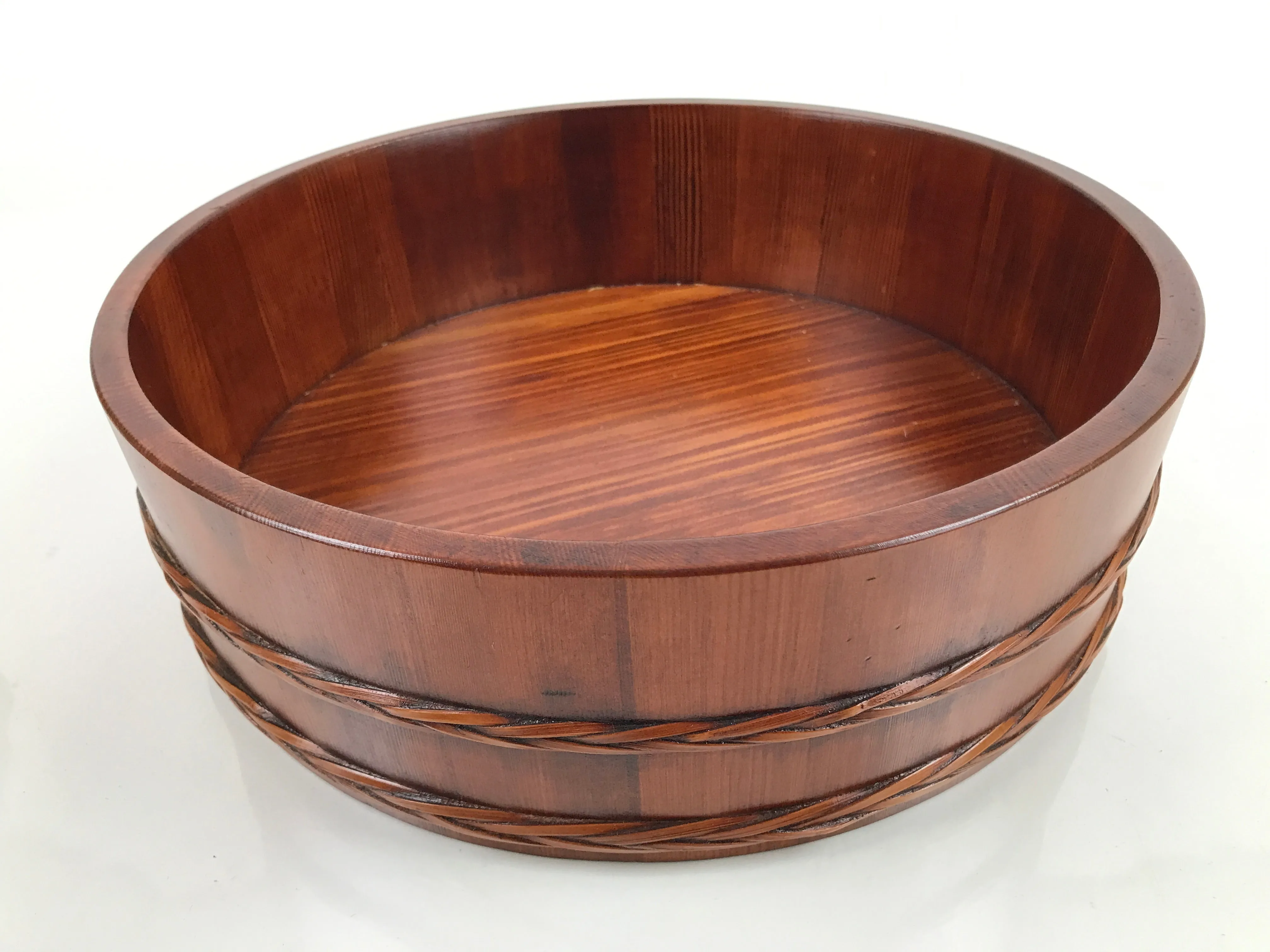 Japanese Brushed Lacquered Wooden Bucket Oke Sushioke Vtg Lidded BK42