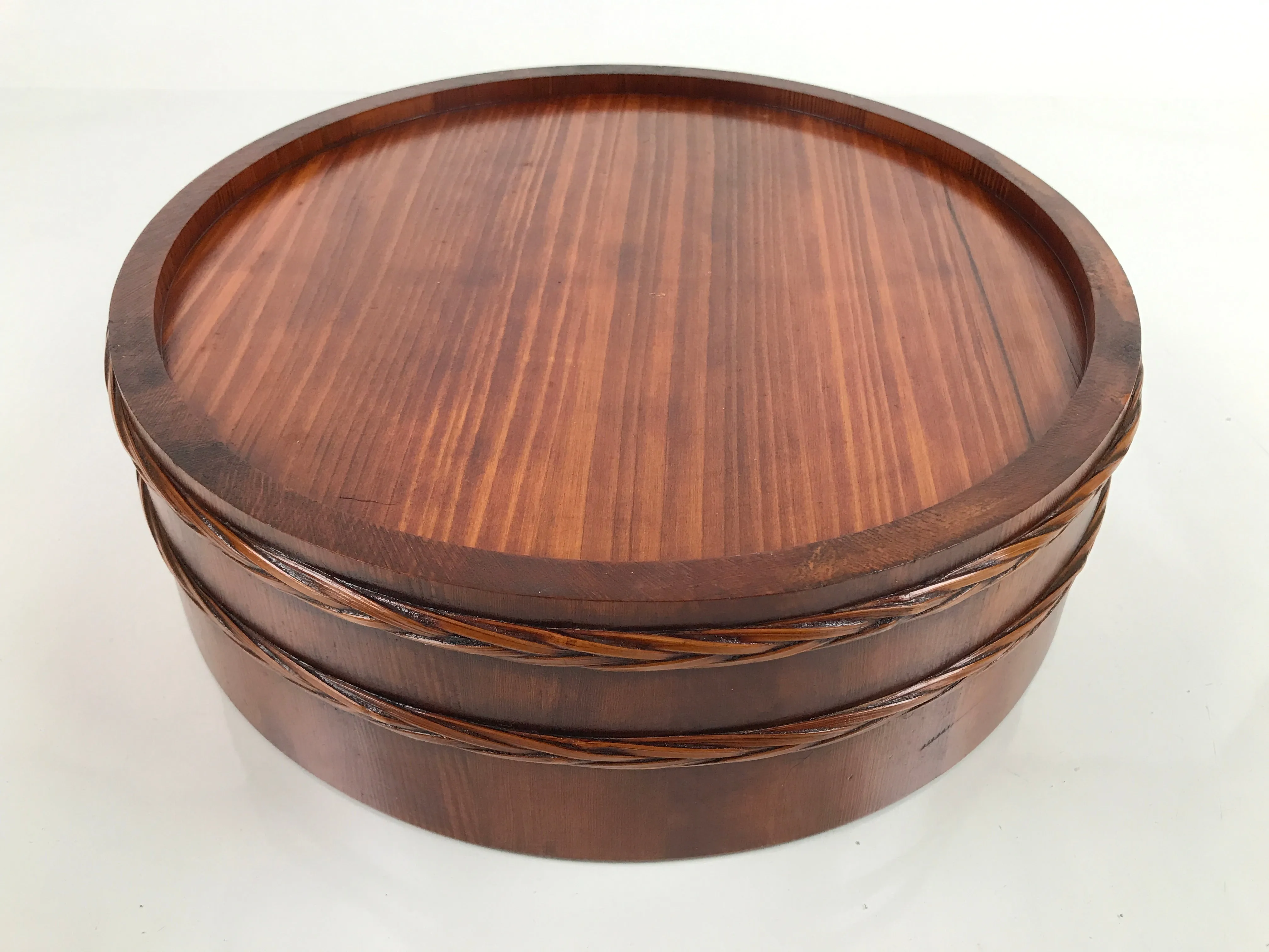 Japanese Brushed Lacquered Wooden Bucket Oke Sushioke Vtg Lidded BK42