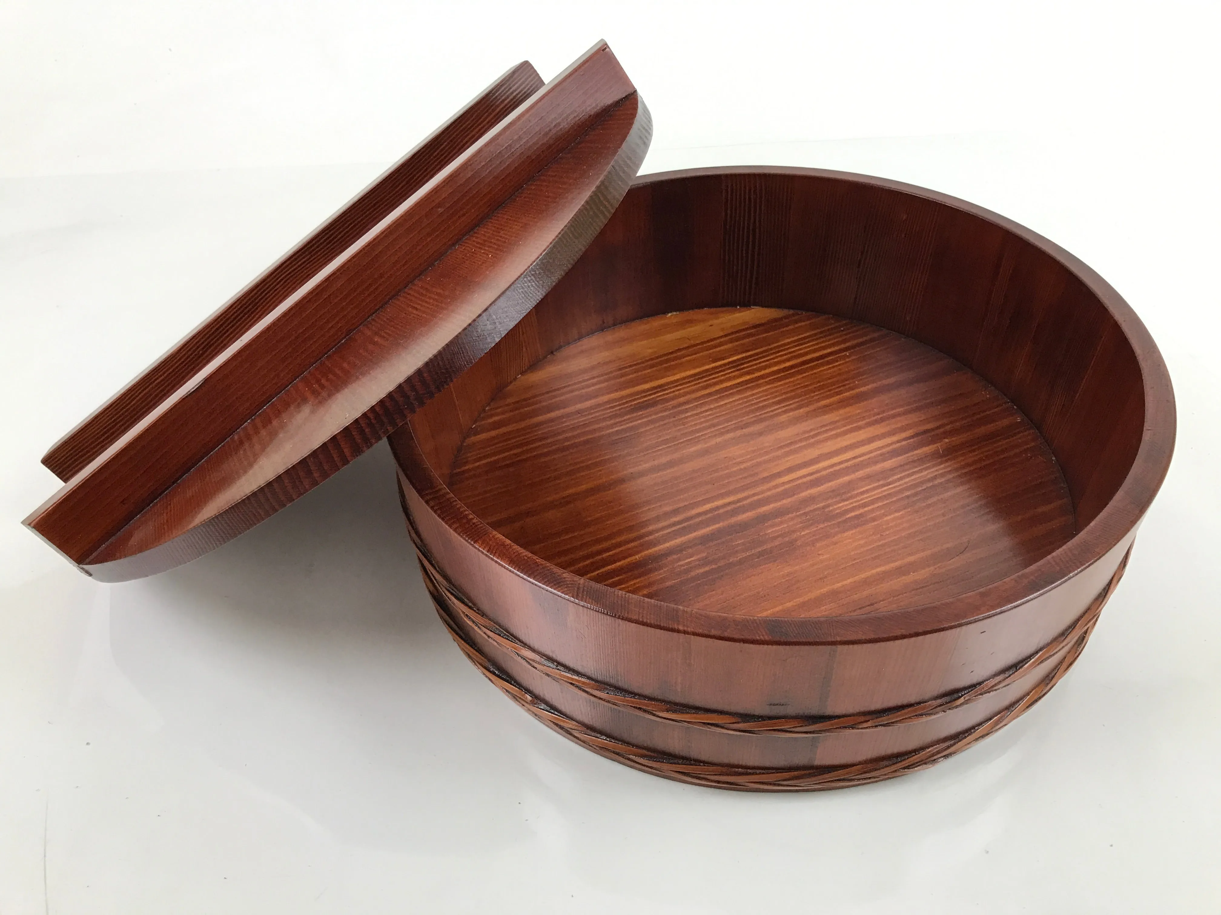 Japanese Brushed Lacquered Wooden Bucket Oke Sushioke Vtg Lidded BK42