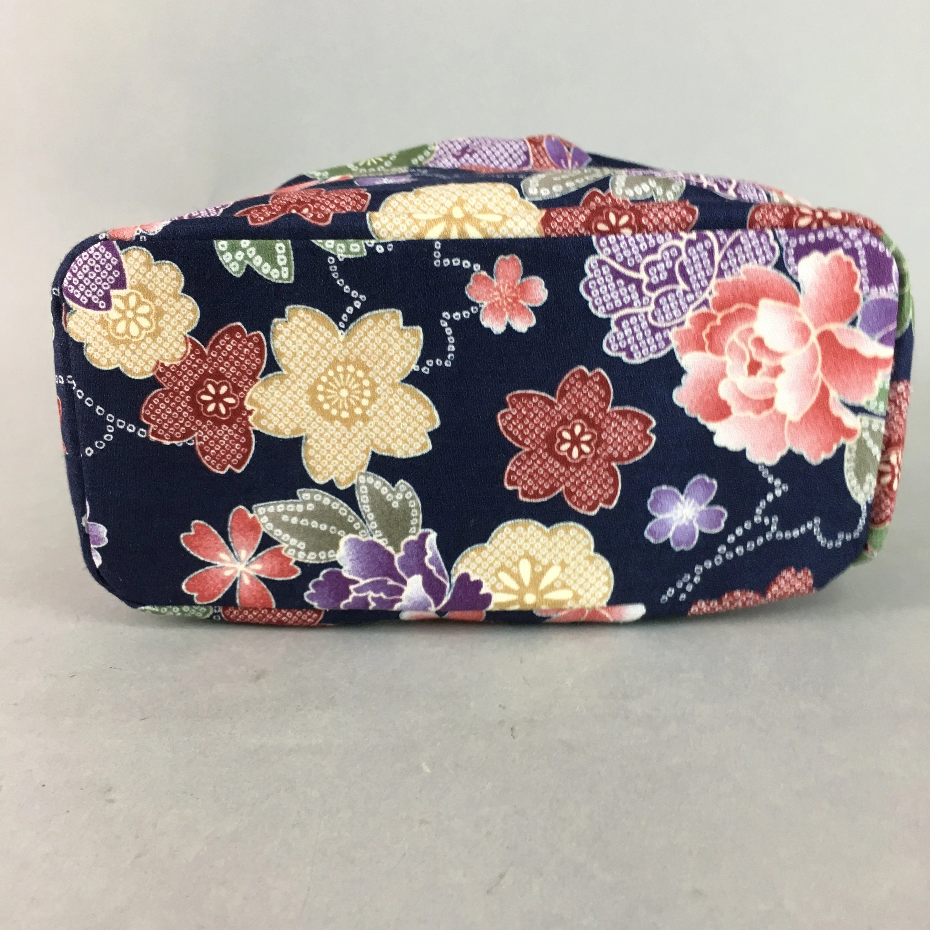 Japanese Cloth Drawstring Bag Vtg Fabric Kimono Pouch Floral Dark Blue KB10