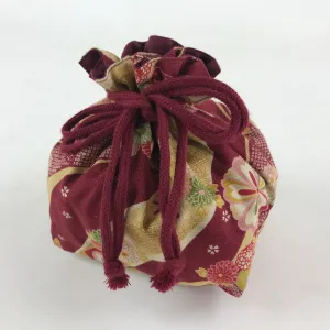 Japanese Kinchaku-Bukuro Drawstring Bag Vtg Kimono Cloth Purse Pouch Flowers KB6