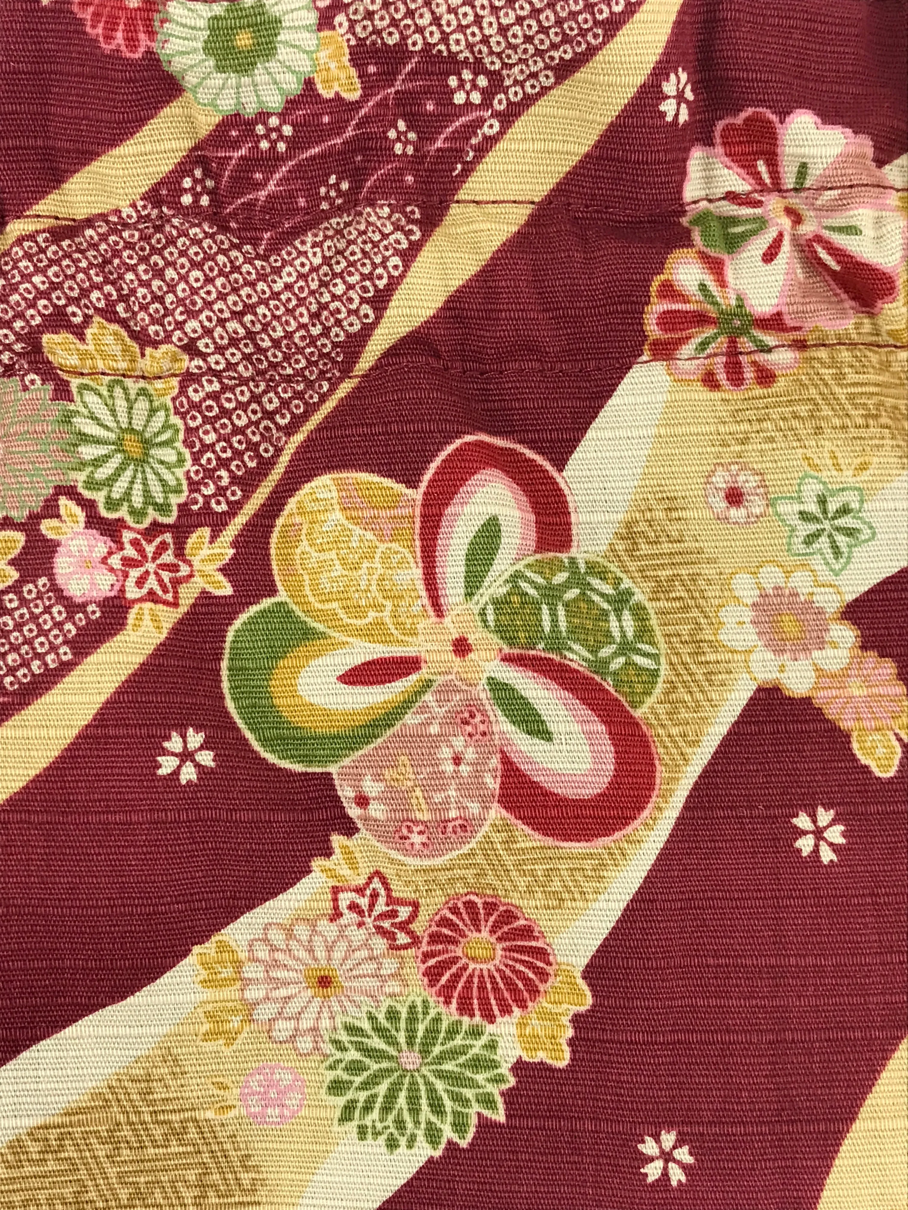 Japanese Kinchaku-Bukuro Drawstring Bag Vtg Kimono Cloth Purse Pouch Flowers KB6