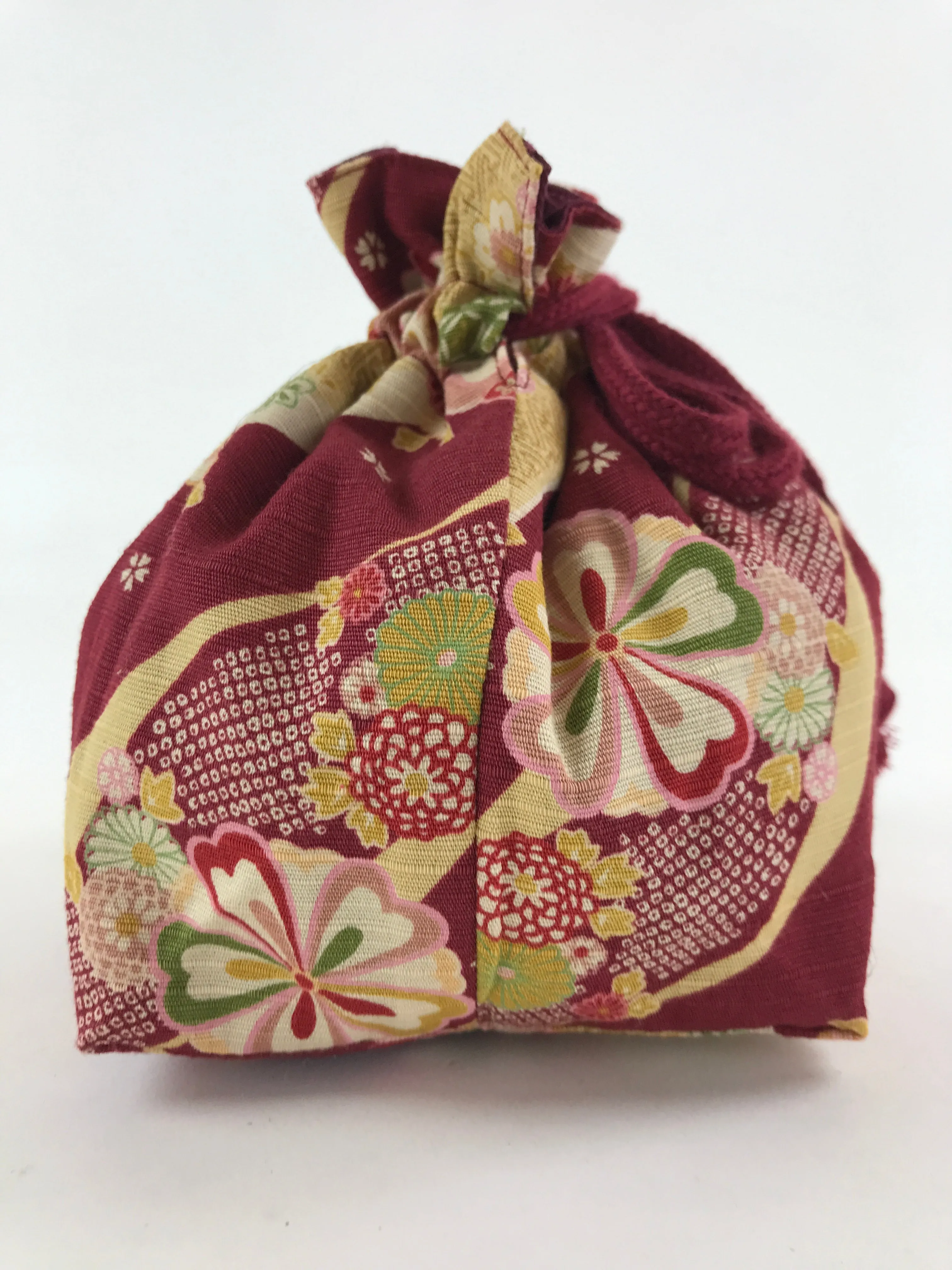Japanese Kinchaku-Bukuro Drawstring Bag Vtg Kimono Cloth Purse Pouch Flowers KB6