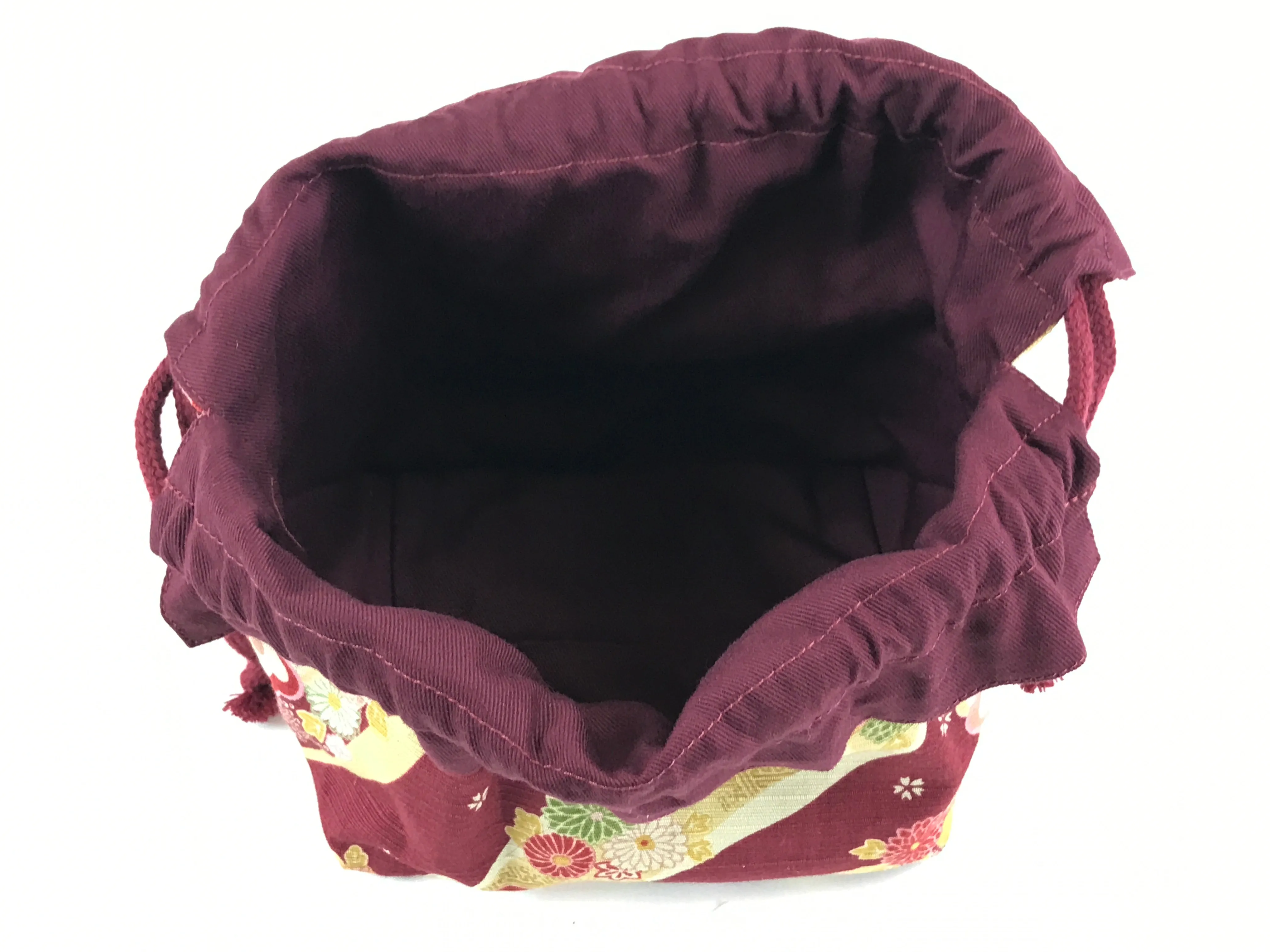 Japanese Kinchaku-Bukuro Drawstring Bag Vtg Kimono Cloth Purse Pouch Flowers KB6