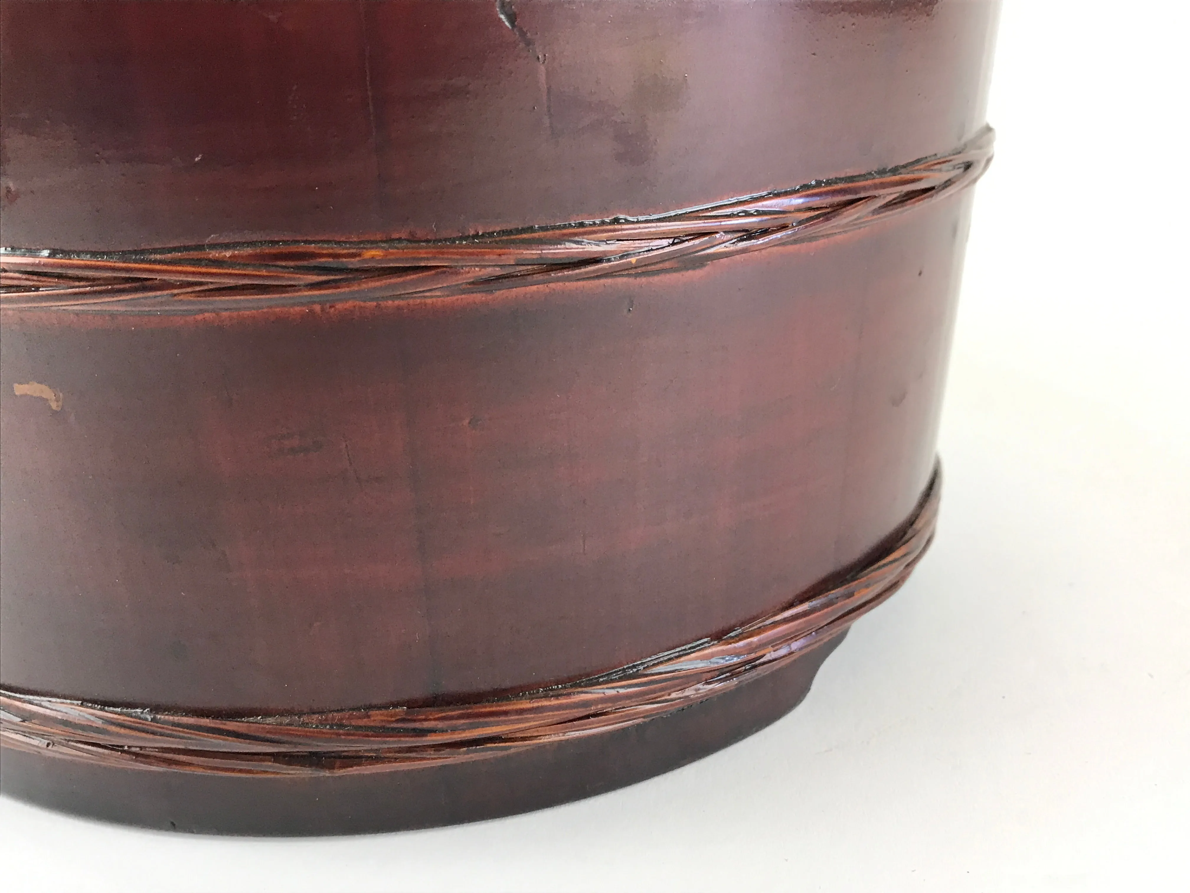 Japanese Lacquered Wooden Oke Lidded Bucket Brown Vtg Water Rice Storage BK9