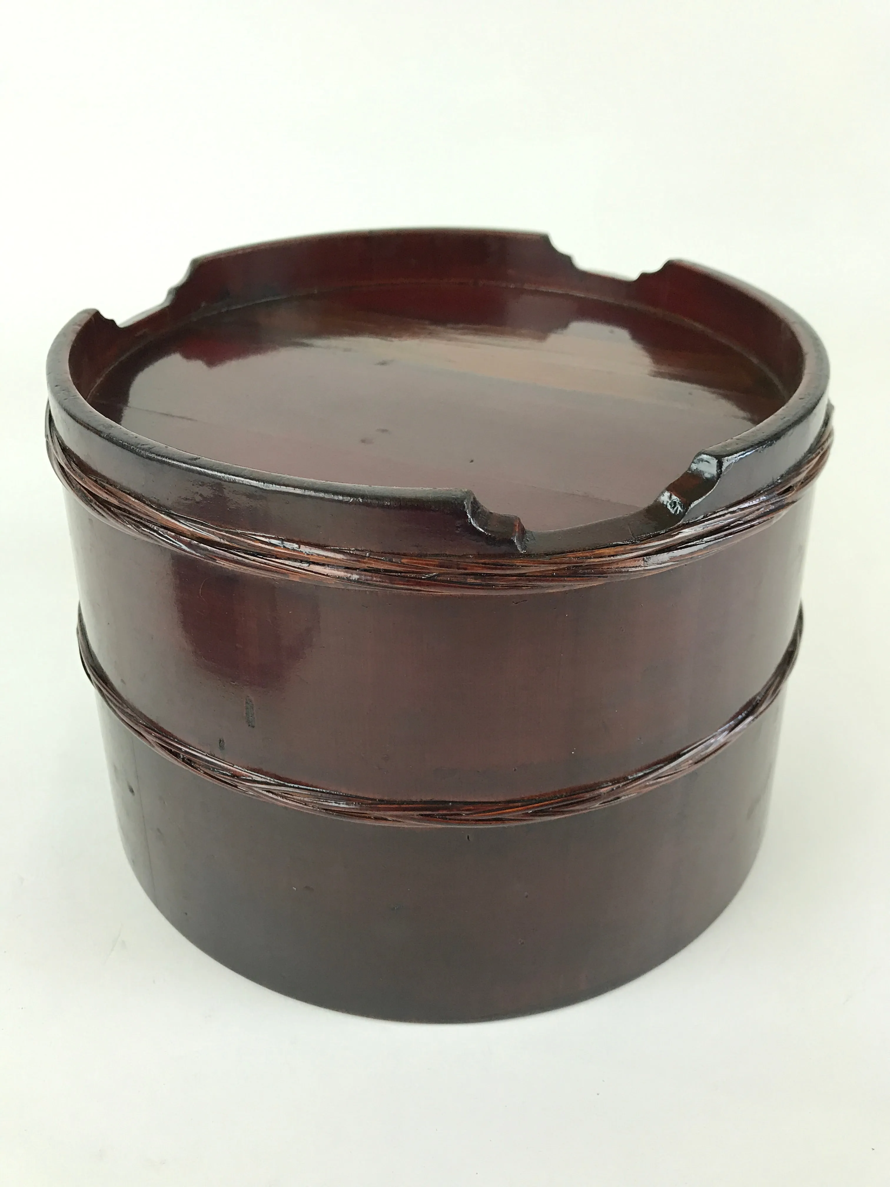 Japanese Lacquered Wooden Oke Lidded Bucket Brown Vtg Water Rice Storage BK9