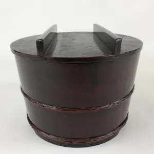 Japanese Lacquered Wooden Oke Lidded Bucket Brown Vtg Water Rice Storage BK9