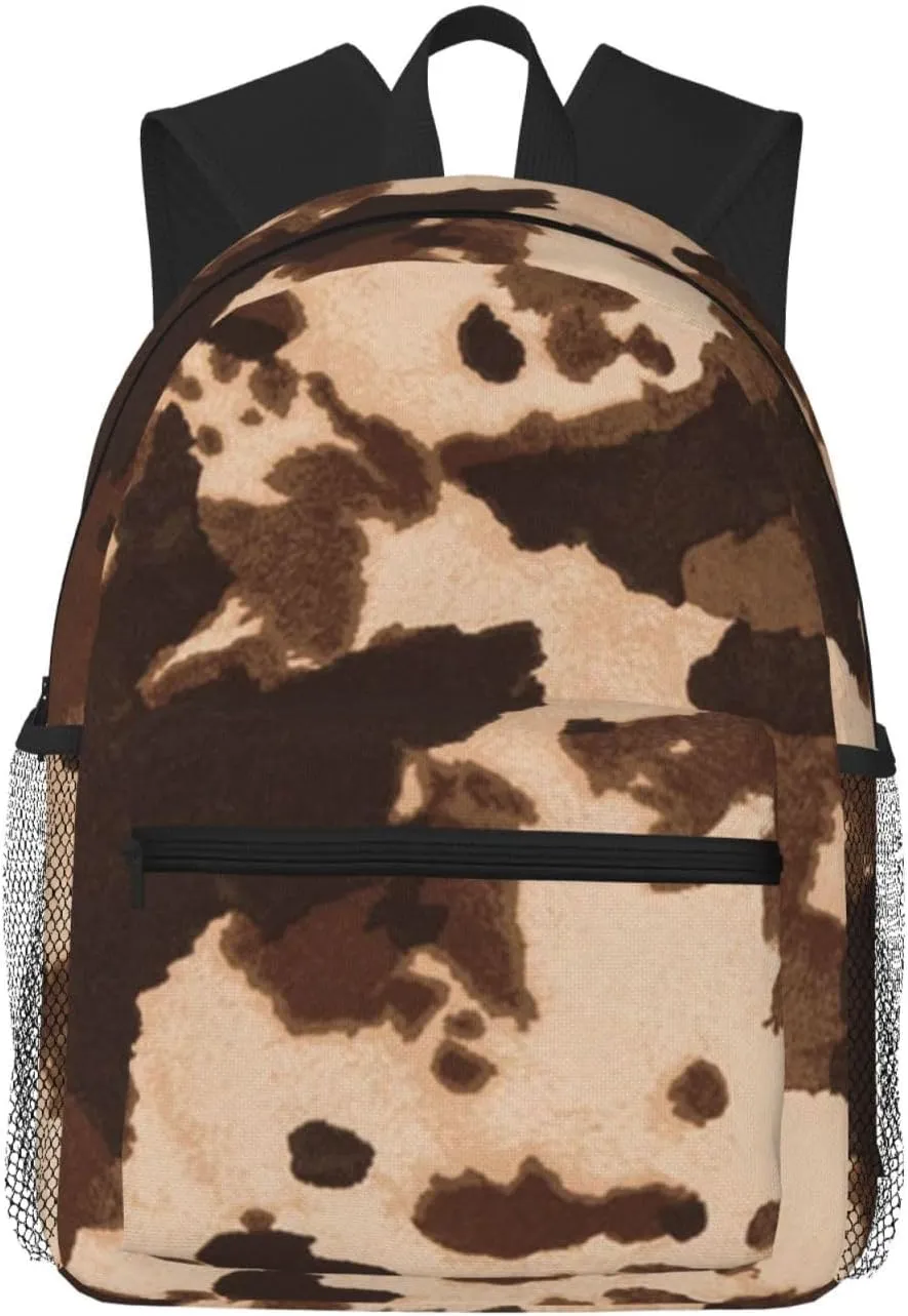 JBYJBX Brown Cowhide Leather Backpack Art Print Double Shoulder Backpack Casual Bag Laptop Backpack Work Travel Sports Daily Black One Size, black