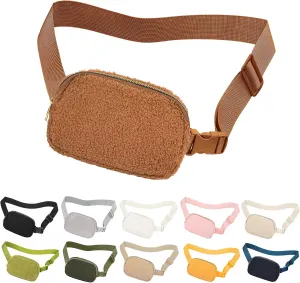 jealkip Fleece Fanny pack with Adjustable Strap for Women and Men Crossbody Bag Bum Bag, Waist Pack for Hiking Workout Sports Travel, Brown-Fleece, Fleece Fanny Pack