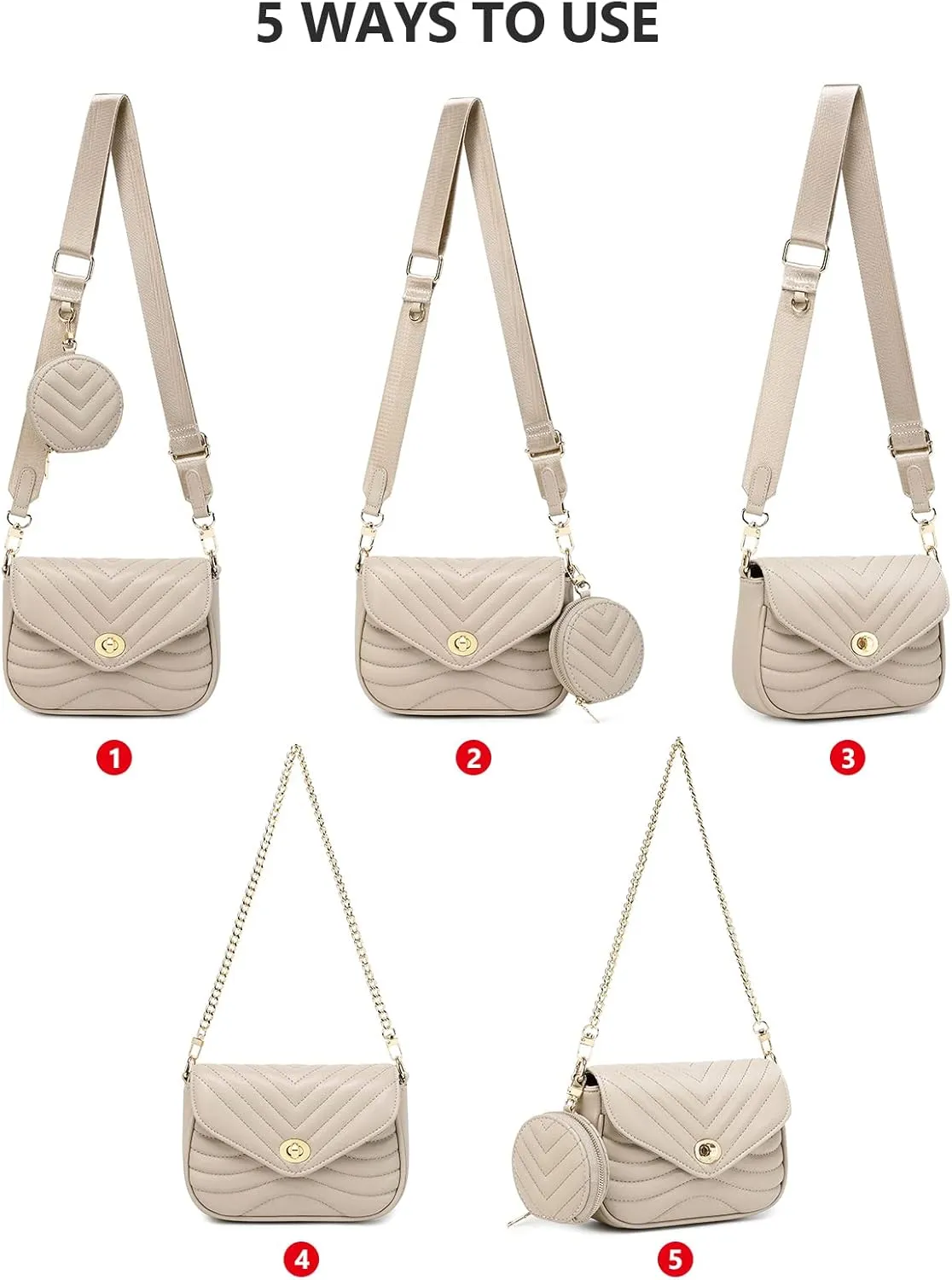 JEEHAN Quilted Crossbody Bags for women Designer Shoulder Handbags Small Purse