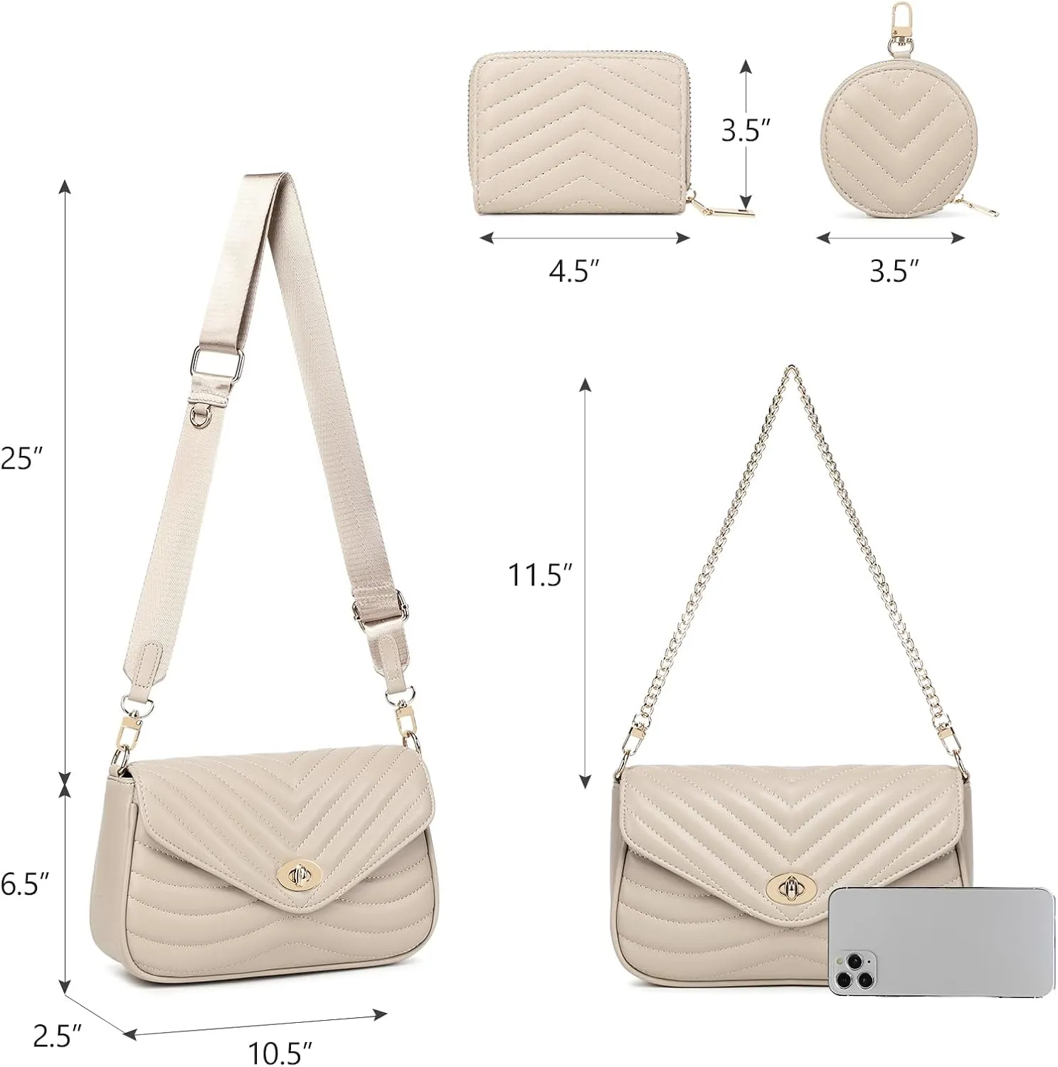 JEEHAN Quilted Crossbody Bags for women Designer Shoulder Handbags Small Purse