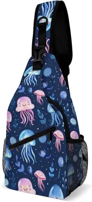 Jellyfish Ocean Adventure Magnifier Fashion Sling Bag Backpack Crossbody Shoulder Chest Bags Hiking Daypack