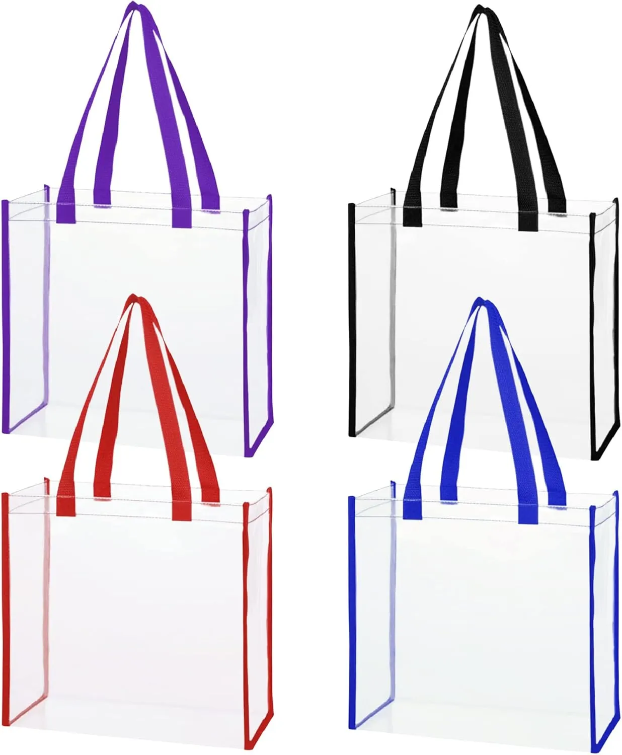 JJQHYC 4 Transparent Tote Bags, Beach Bags, PVC Shoulder Bags, Women's Transparent Handbags, Bags for Stadium, School and Shopping, 4 clear bags, L