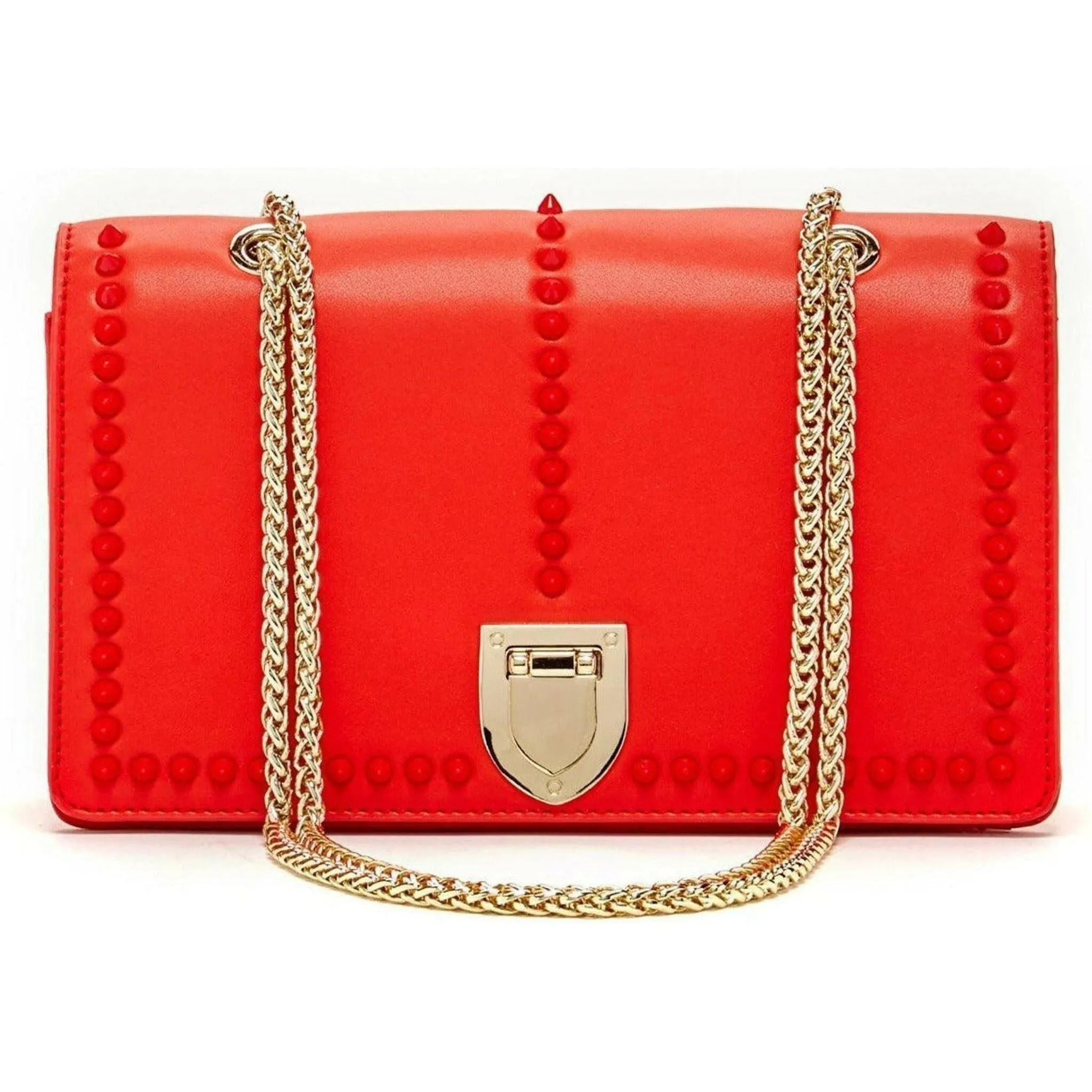 Josie Leather Purse with Gold Chain in Red