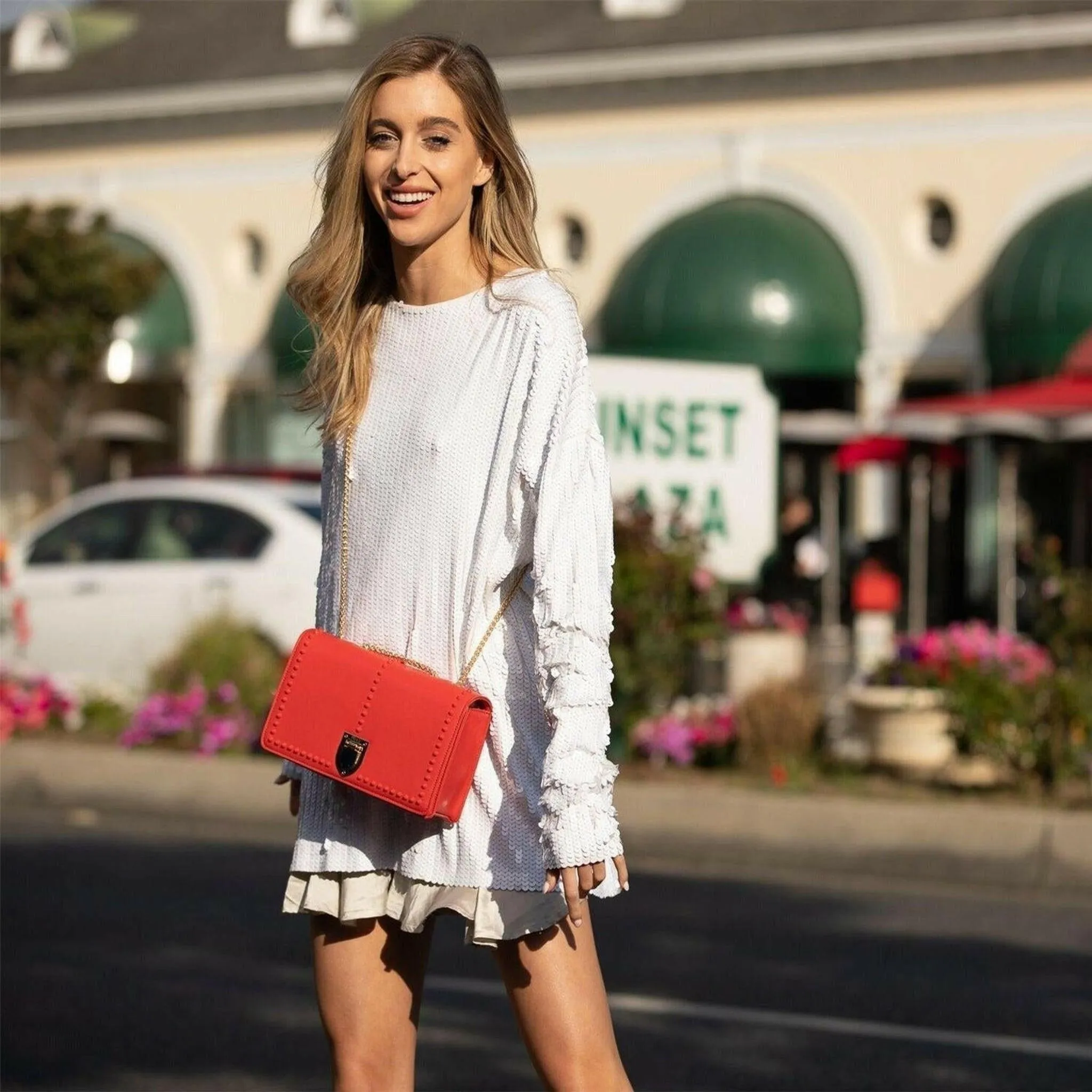 Josie Leather Purse with Gold Chain in Red