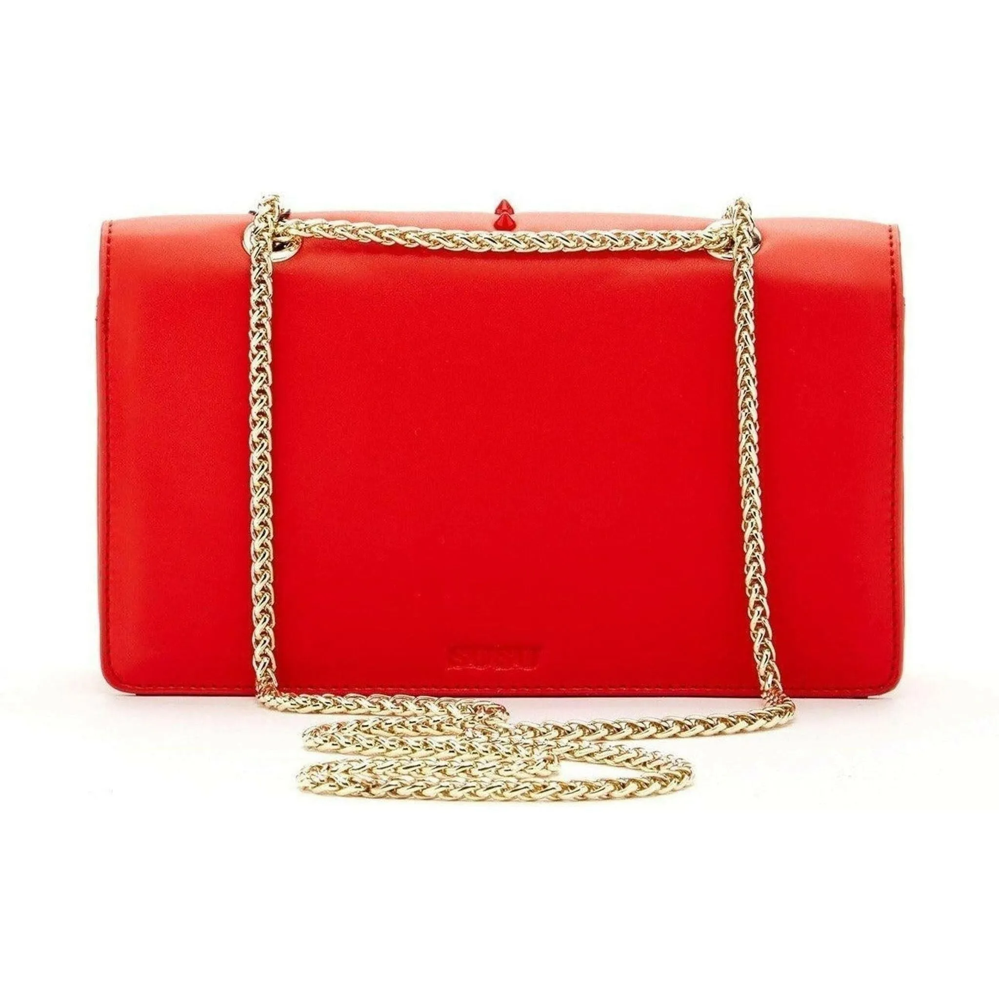 Josie Leather Purse with Gold Chain in Red