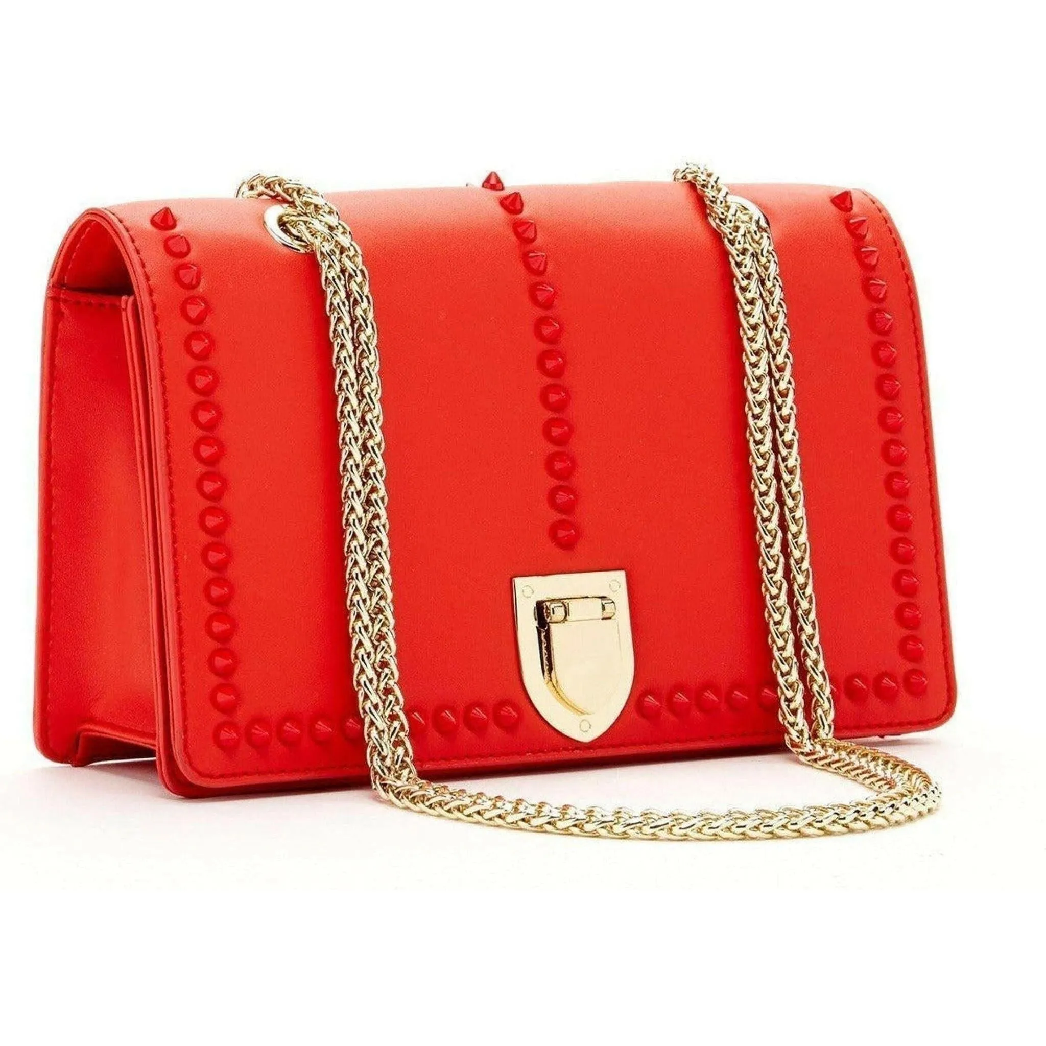 Josie Leather Purse with Gold Chain in Red