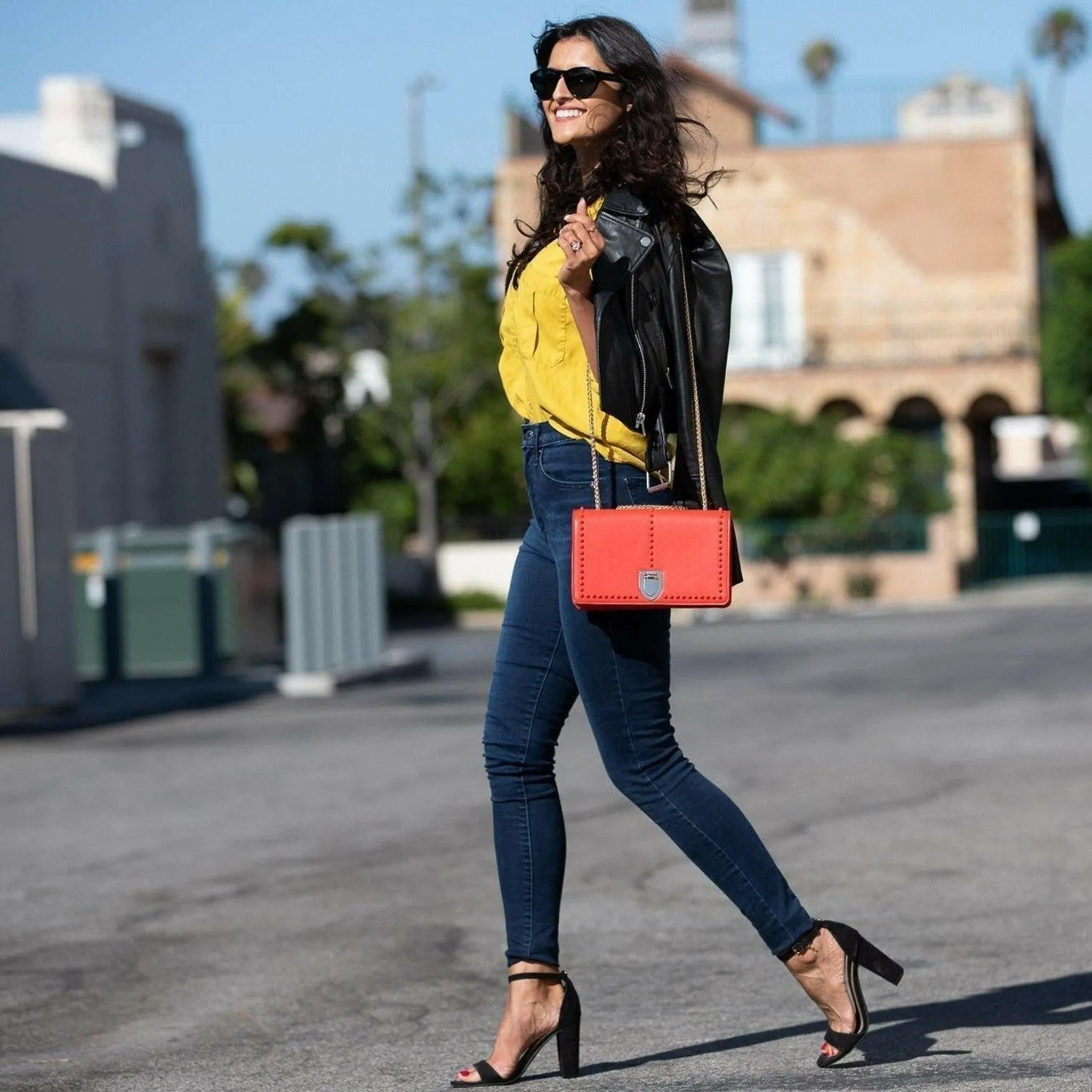 Josie Leather Purse with Gold Chain in Red