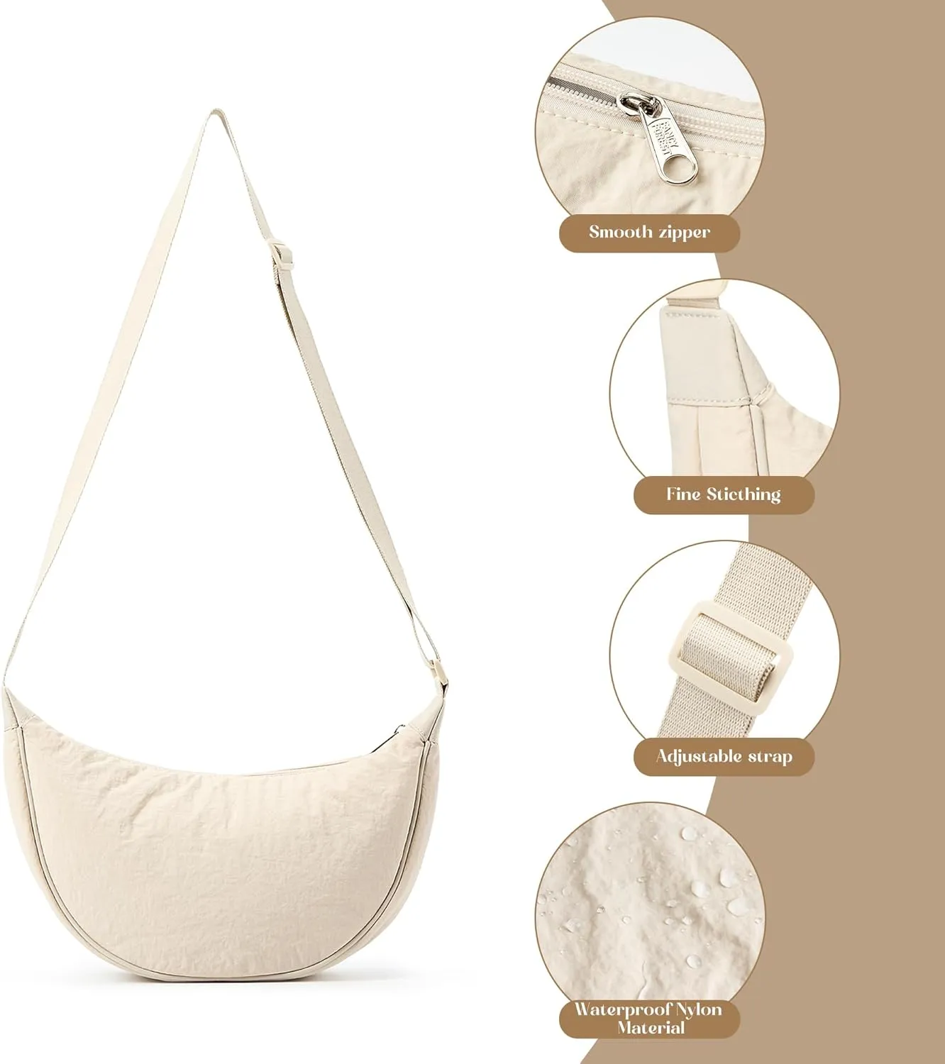 KALIDI Crossbody Bag Women's Large Half Moon Bag Women's Shoulder Bags Shoulder Bag with Adjustable Strap Nylon Hobo Bag