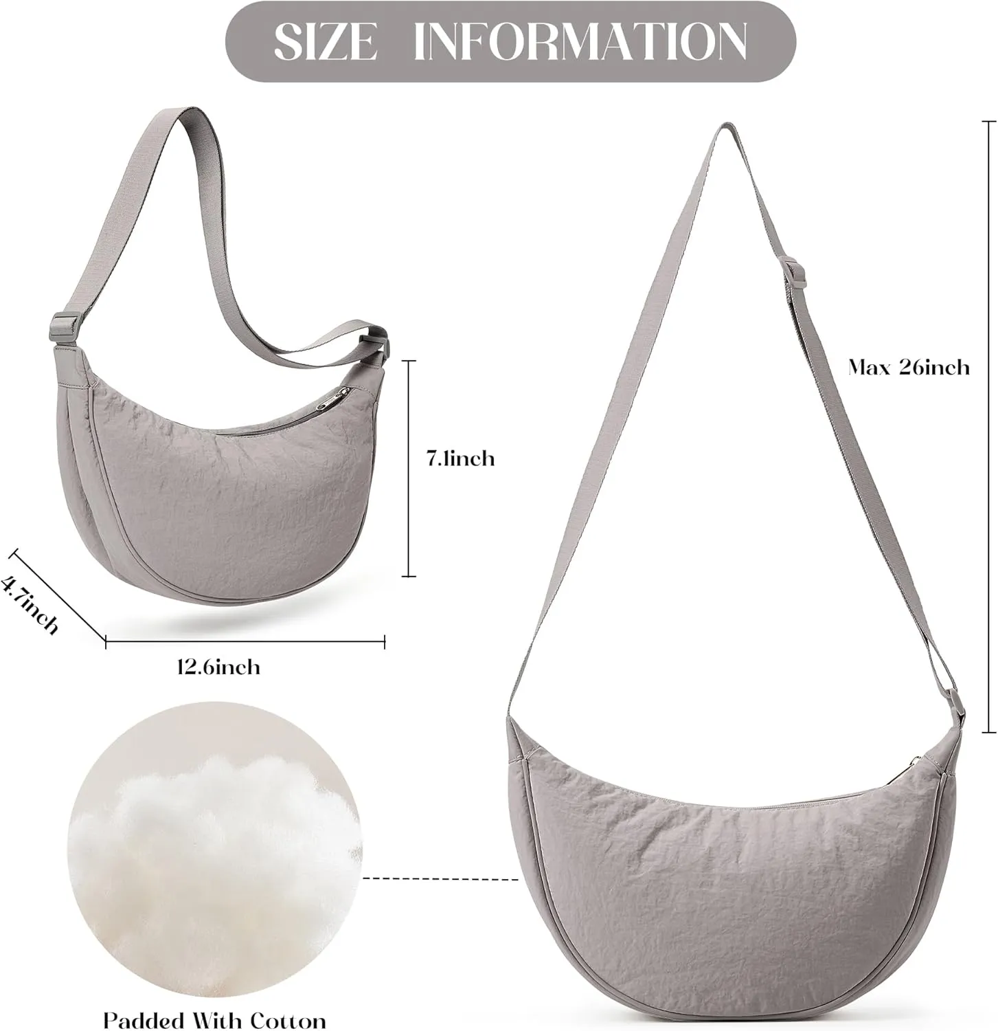 KALIDI Crossbody Bag Women's Large Half Moon Bag Women's Shoulder Bags Shoulder Bag with Adjustable Strap Nylon Hobo Bag