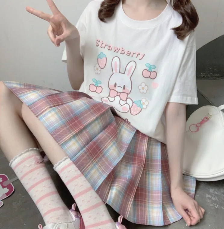 Kawaii Strawberry Bunny Graphic T-Shirt