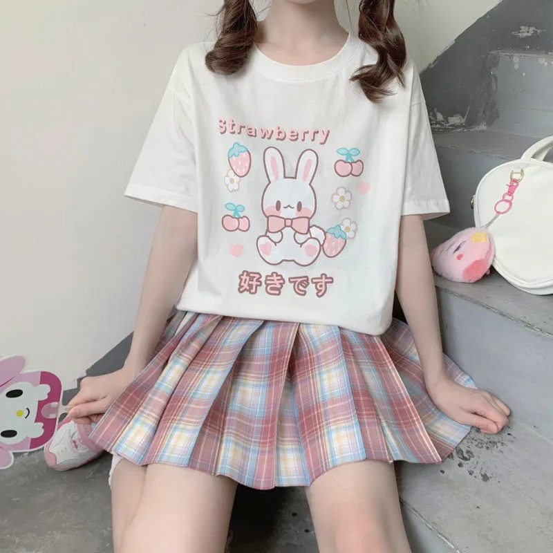 Kawaii Strawberry Bunny Graphic T-Shirt