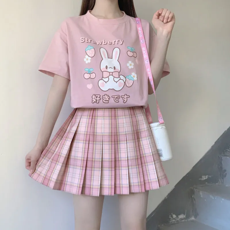 Kawaii Strawberry Bunny Graphic T-Shirt