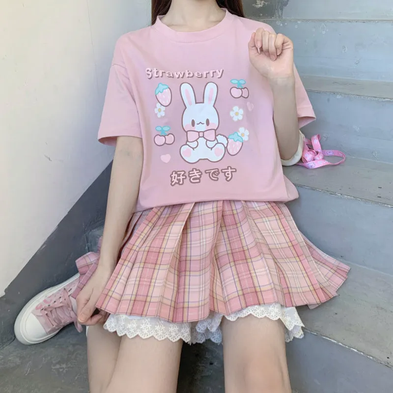 Kawaii Strawberry Bunny Graphic T-Shirt