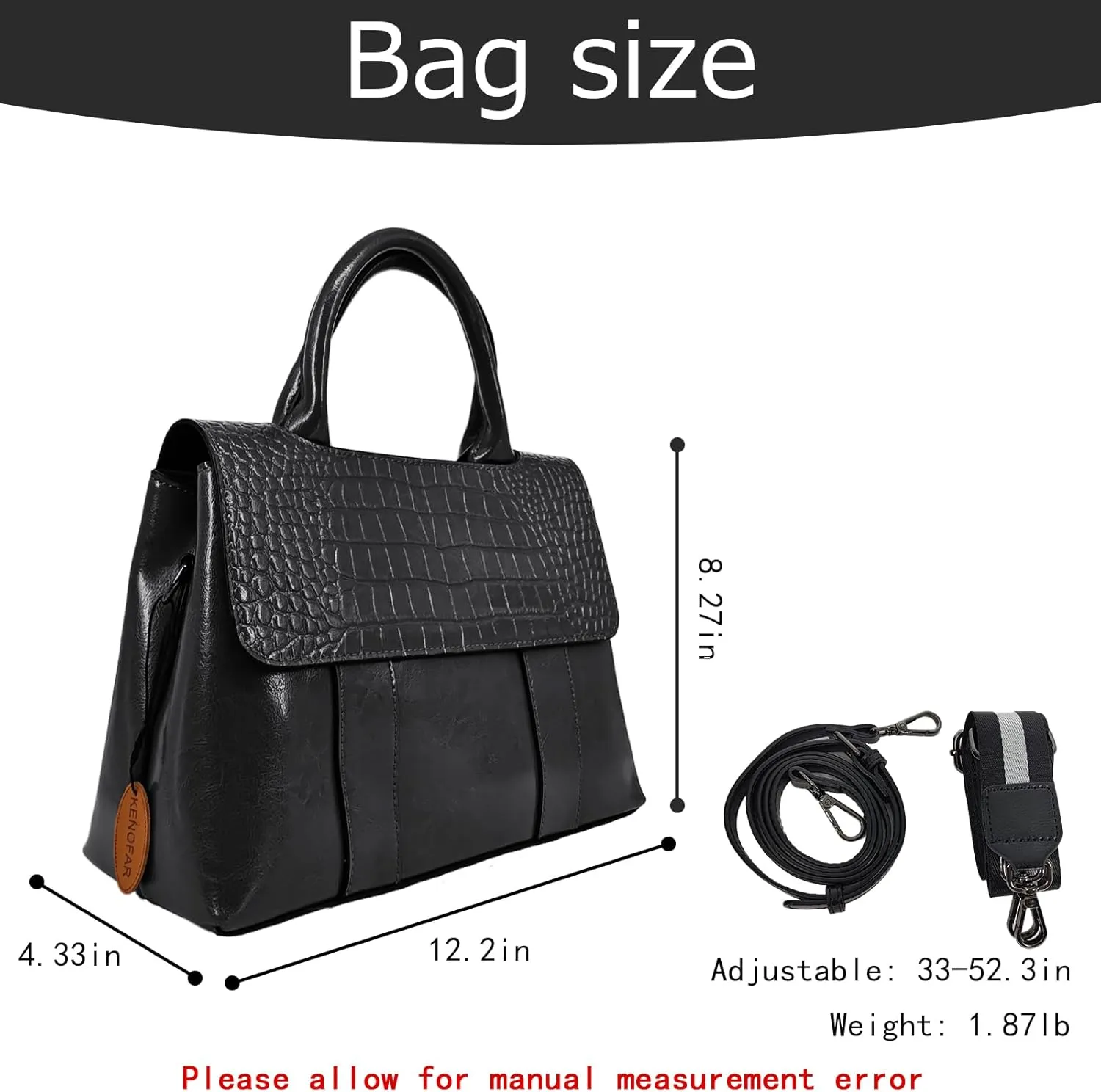 KENOFAR Women's Leather Tote Bags Large Capacity Genuine Leather Handbag Bag Medium