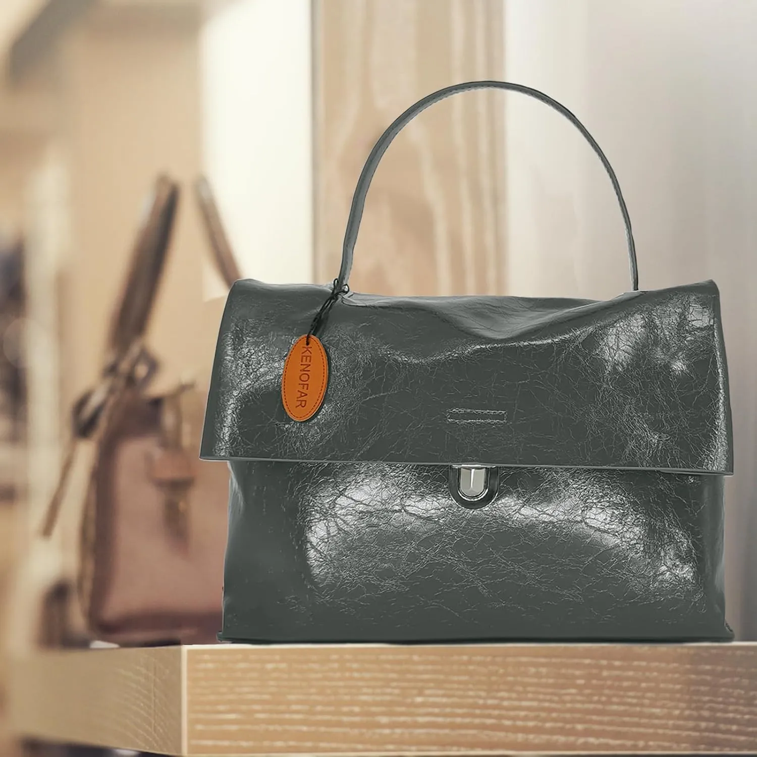 KENOFAR Women's Leather Tote Bags Large Capacity Genuine Leather Handbag Bag Medium