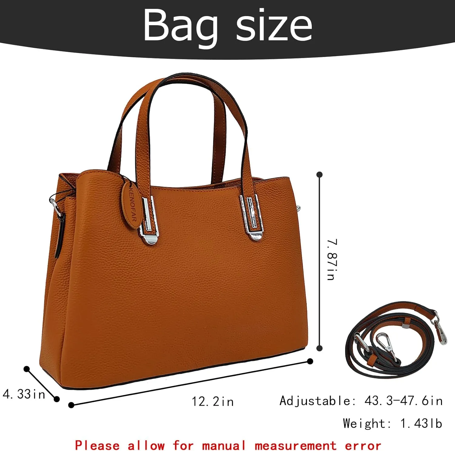 KENOFAR Women's Leather Tote Bags Large Capacity Genuine Leather Handbag Bag Medium