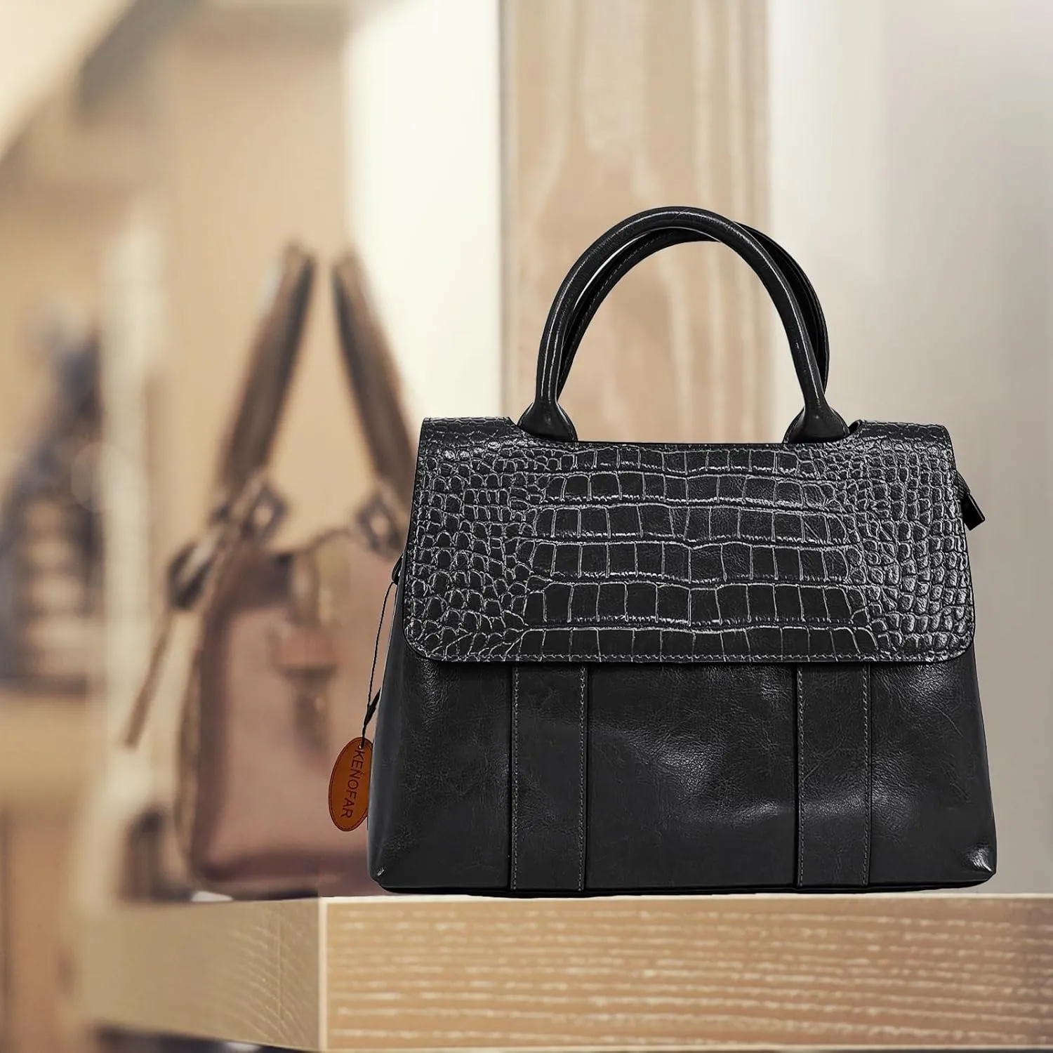 KENOFAR Women's Leather Tote Bags Large Capacity Genuine Leather Handbag Bag Medium