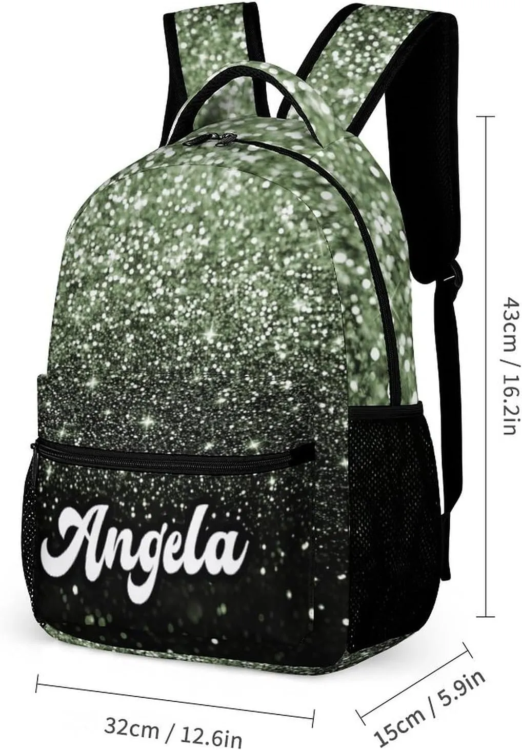 Kids Backpack with Lunch Box Set Casual Unisex School Bags Personalized Bling Glitter Sparking Print Backpack Shoulders Bags with Name Bookbag