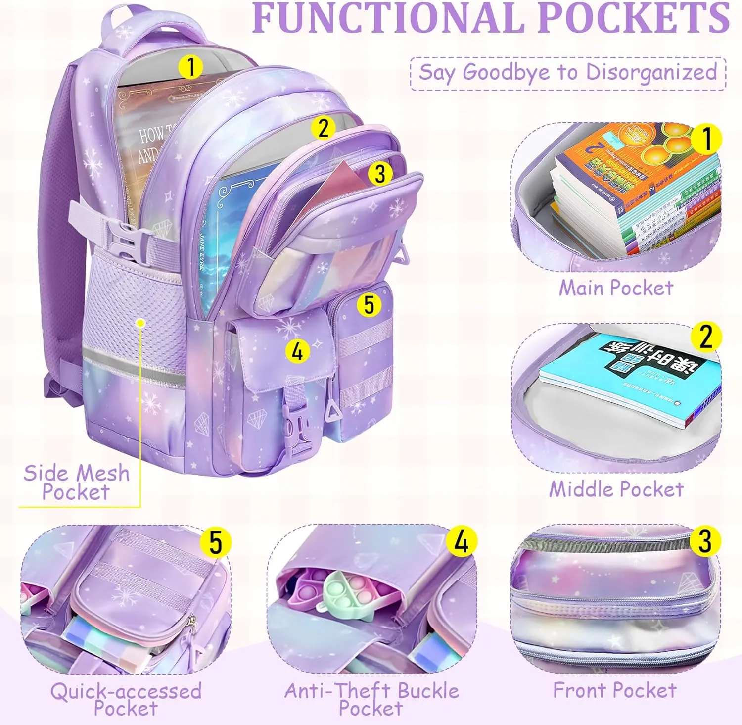 Kids Backpacks for Girls - Cute Girls Backpack for Kids Children Teens Elementary Middle School - 17″ Students Bookbag Travel Back Pack for Age 6-18