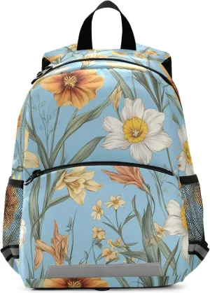 KLL Autumn Flowers flower Daffodil Gladiolus Blue kids school backpack for girls drawstring bookbag for kid